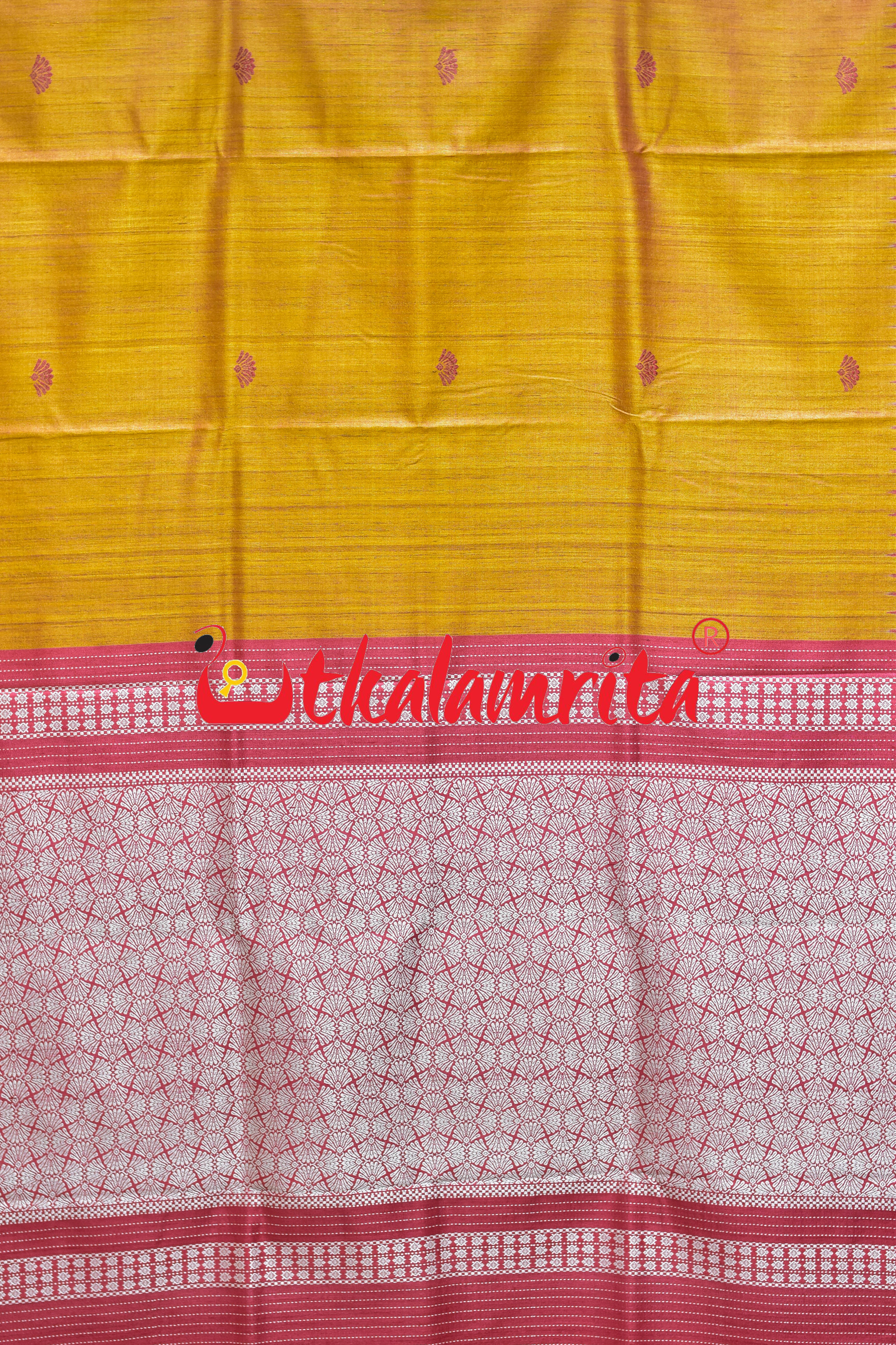 Golden Red Japanese Fan Gopalpur Tussar Saree