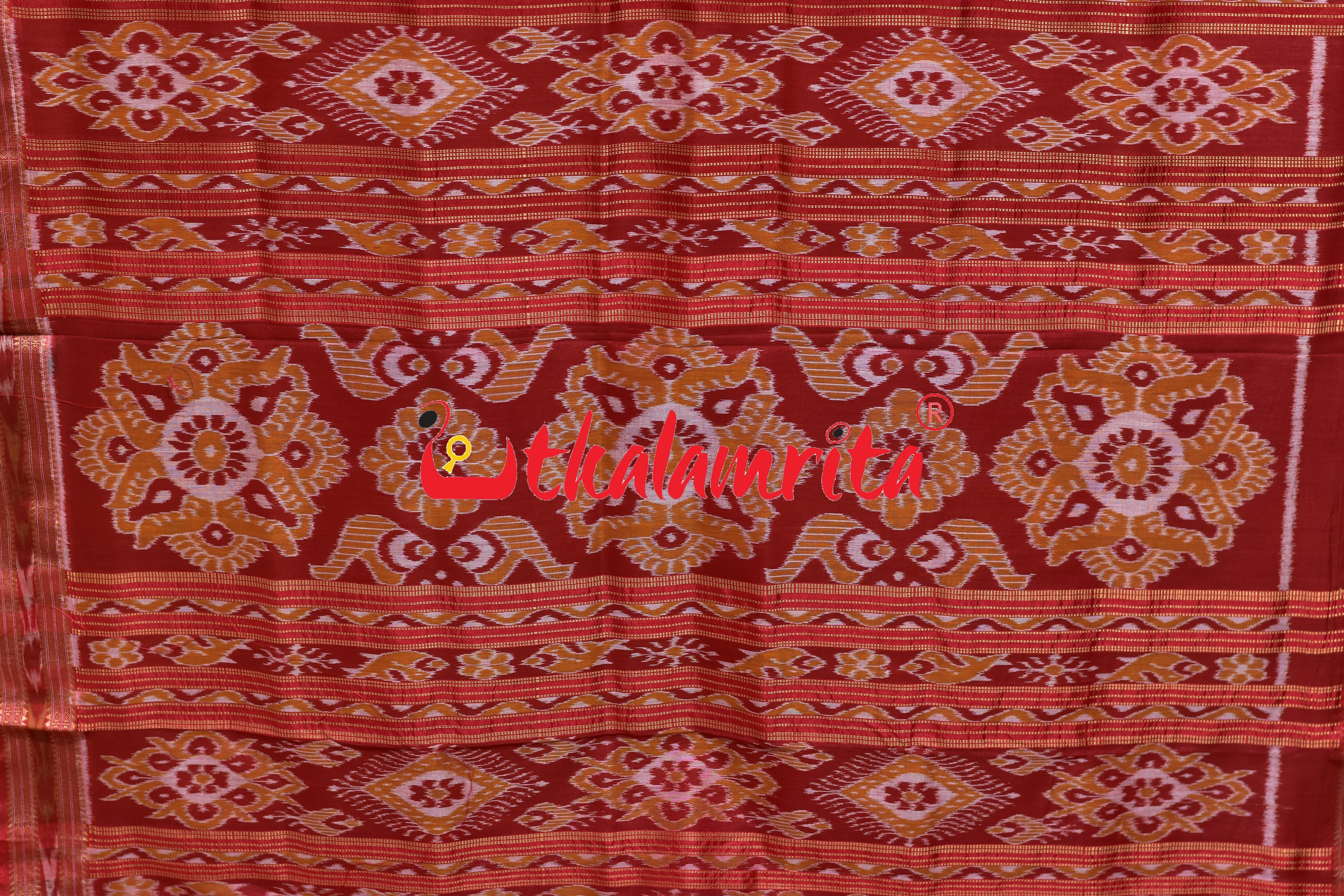 Self Red Bandha Anchal Khandua Silk Saree