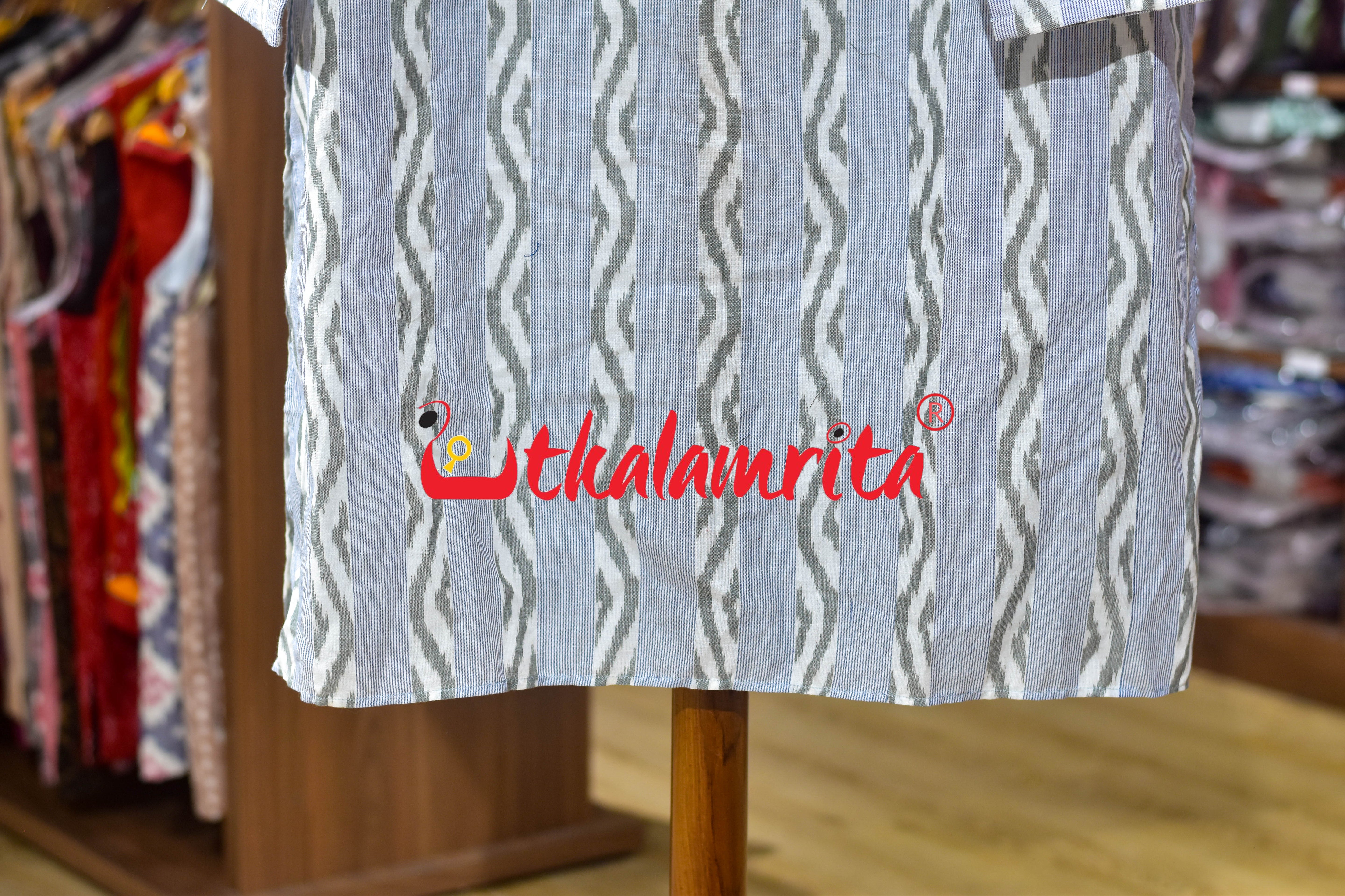White Blue Lahari Lines (Men's Long Kurta)
