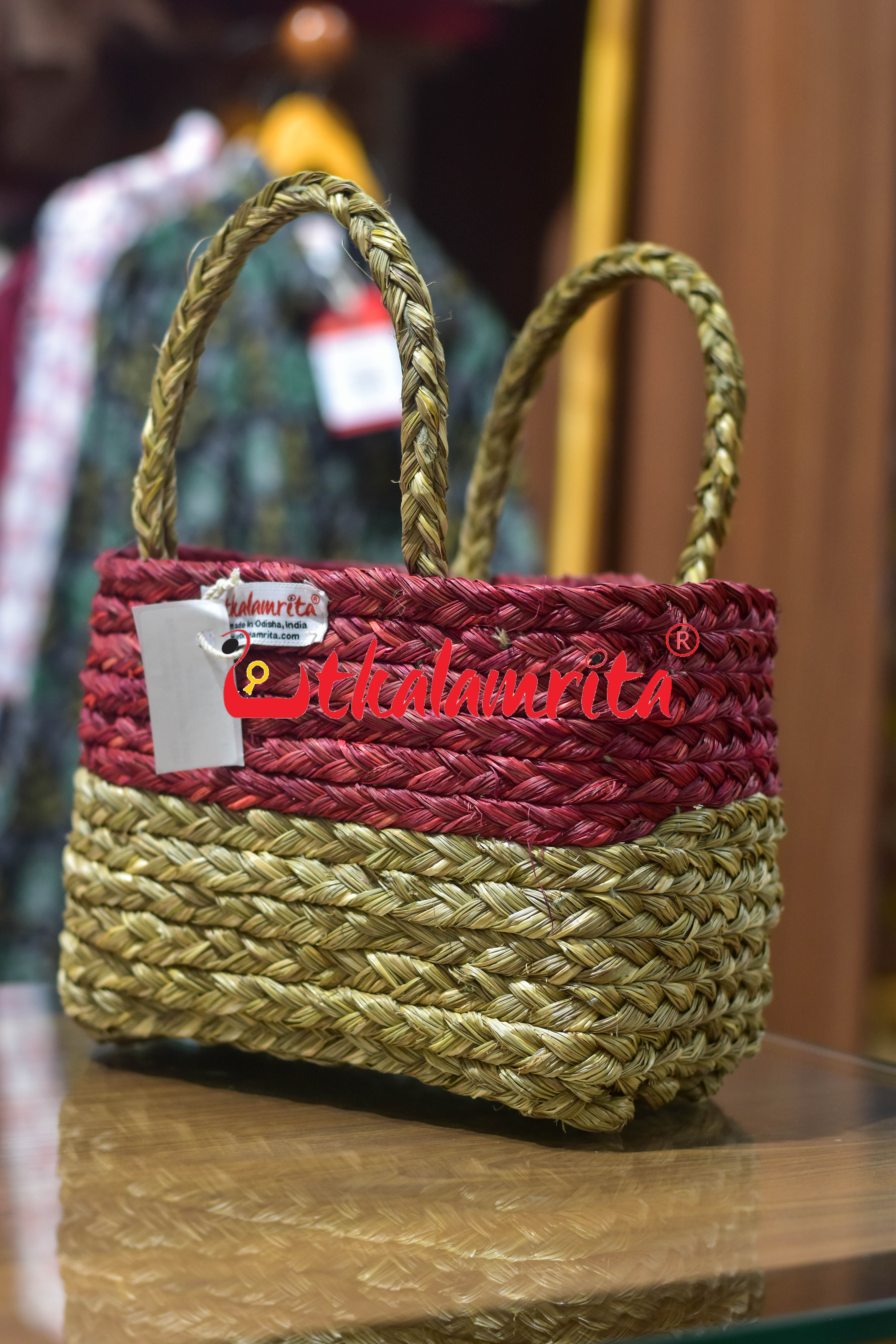 Small Sabai Grass Red Hamper Bag