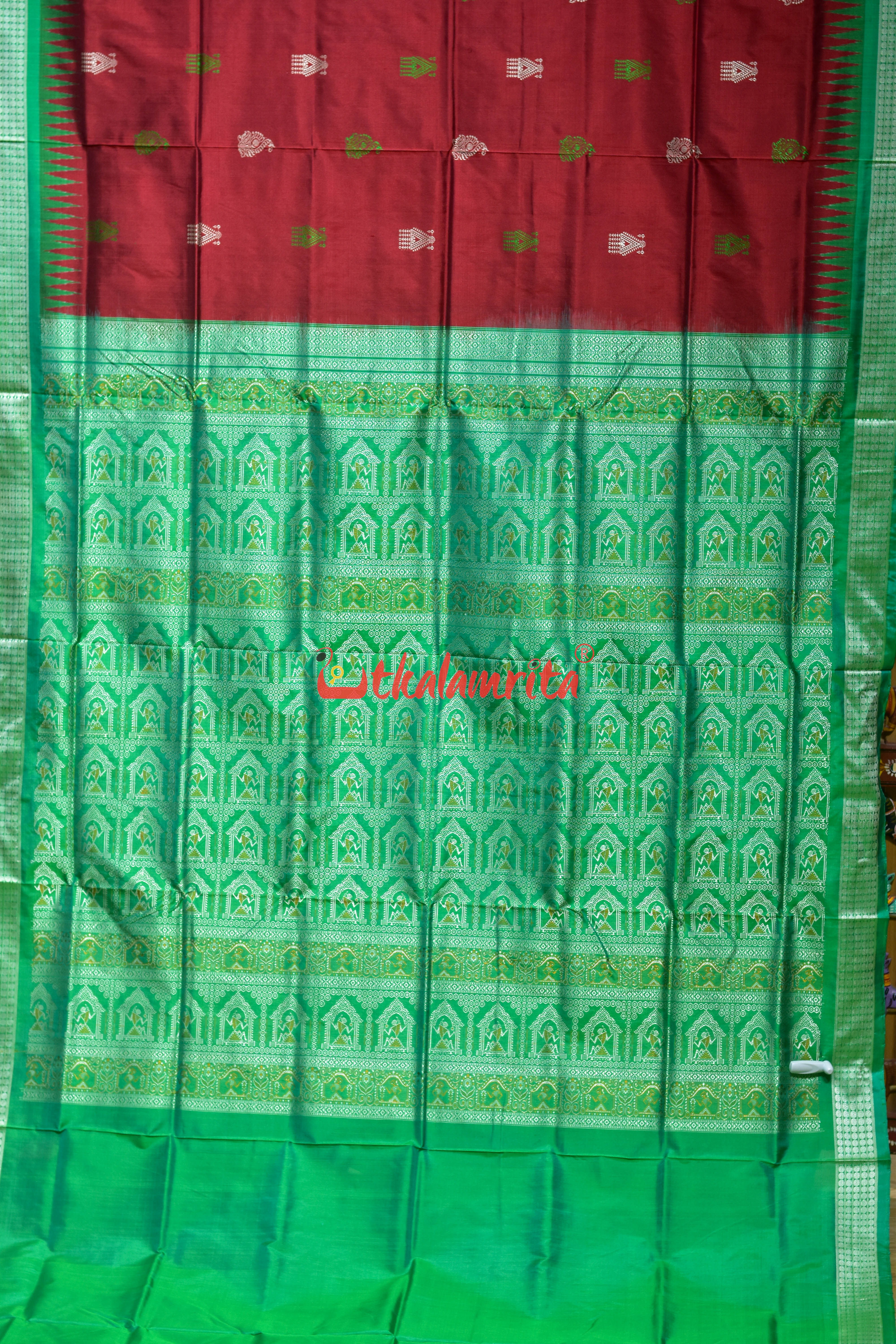 Red Green Tribals Mukuta Bomkai Silk Saree