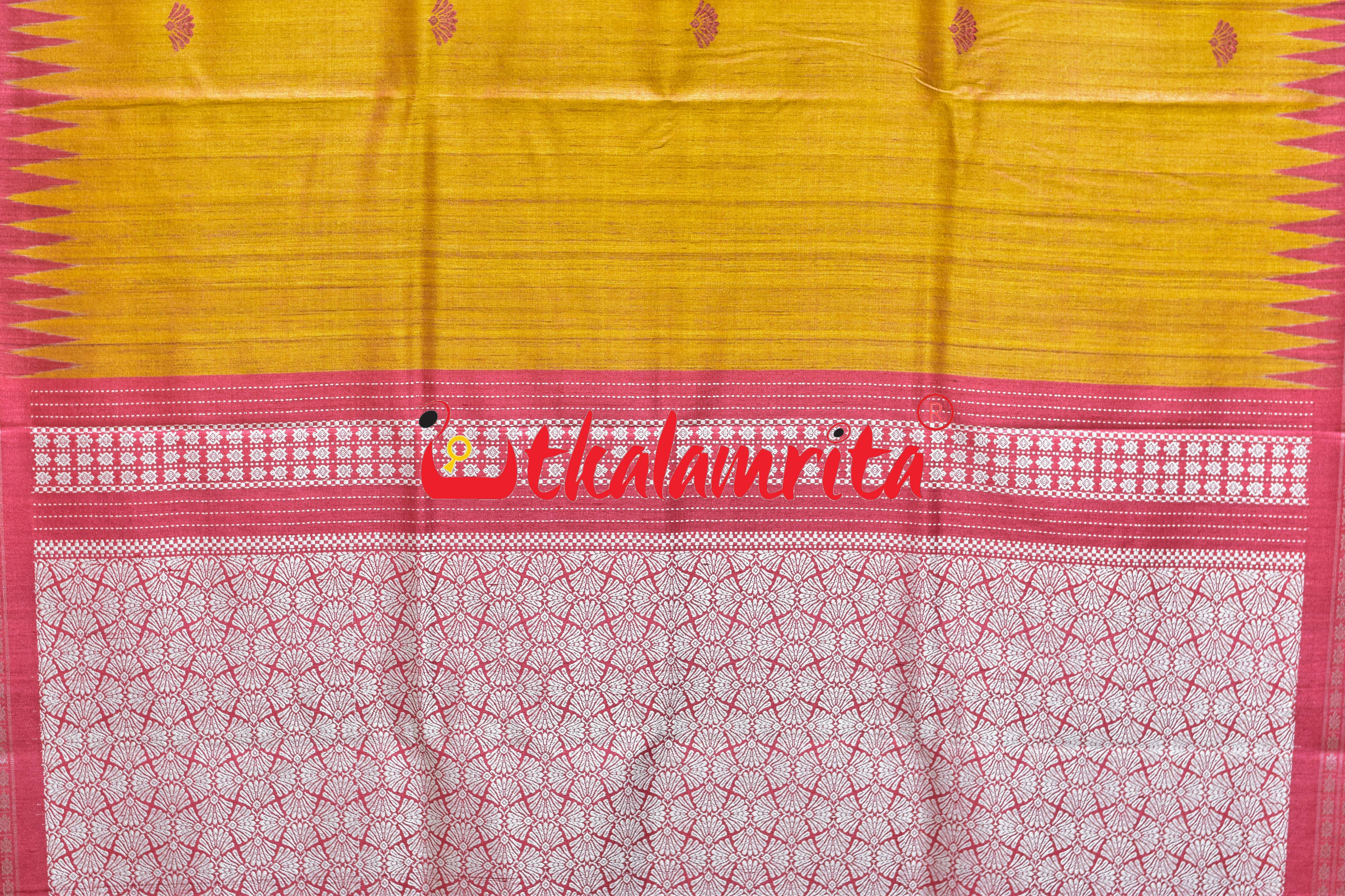Golden Red Japanese Fan Gopalpur Tussar Saree