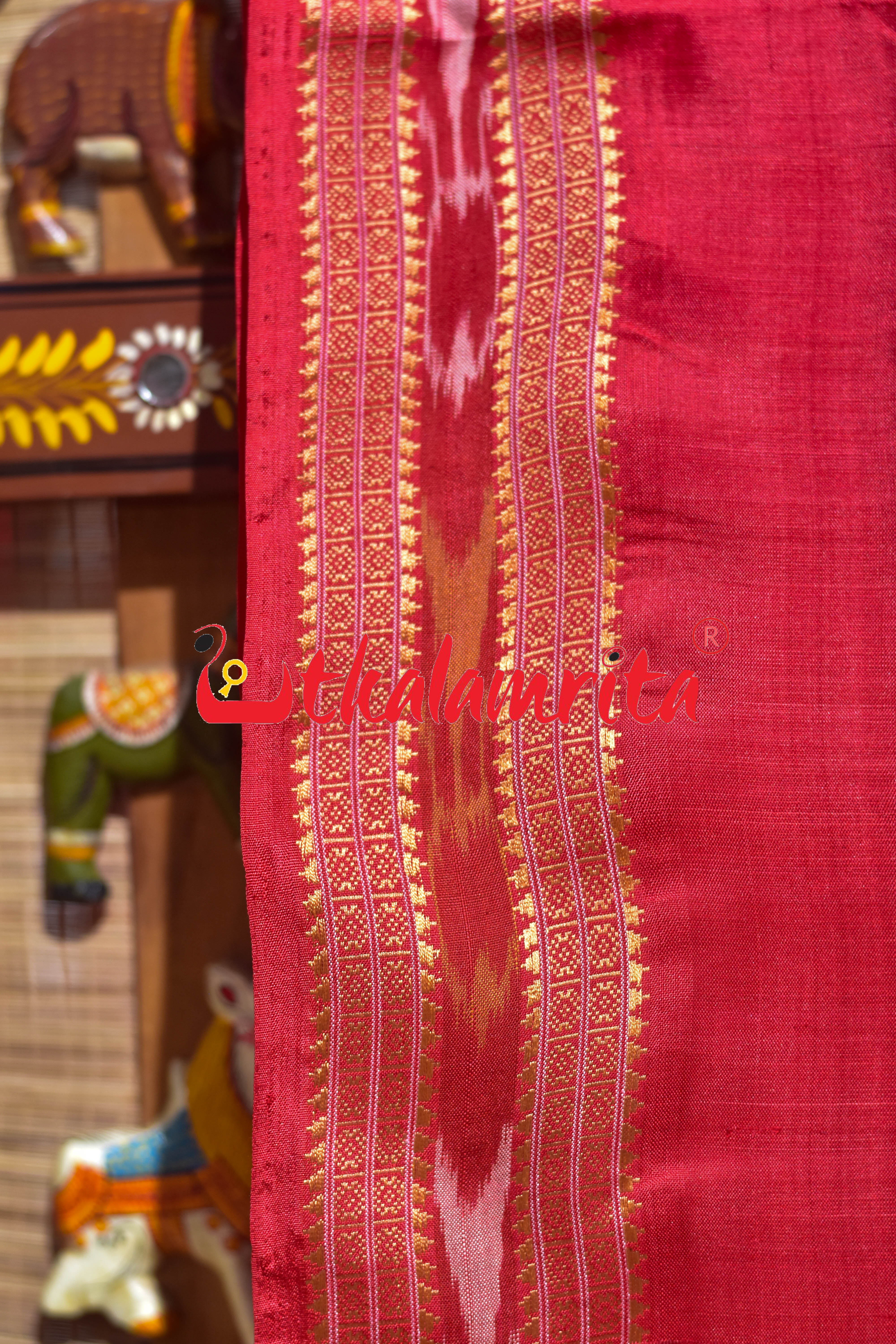 Self Red Bandha Anchal Khandua Silk Saree