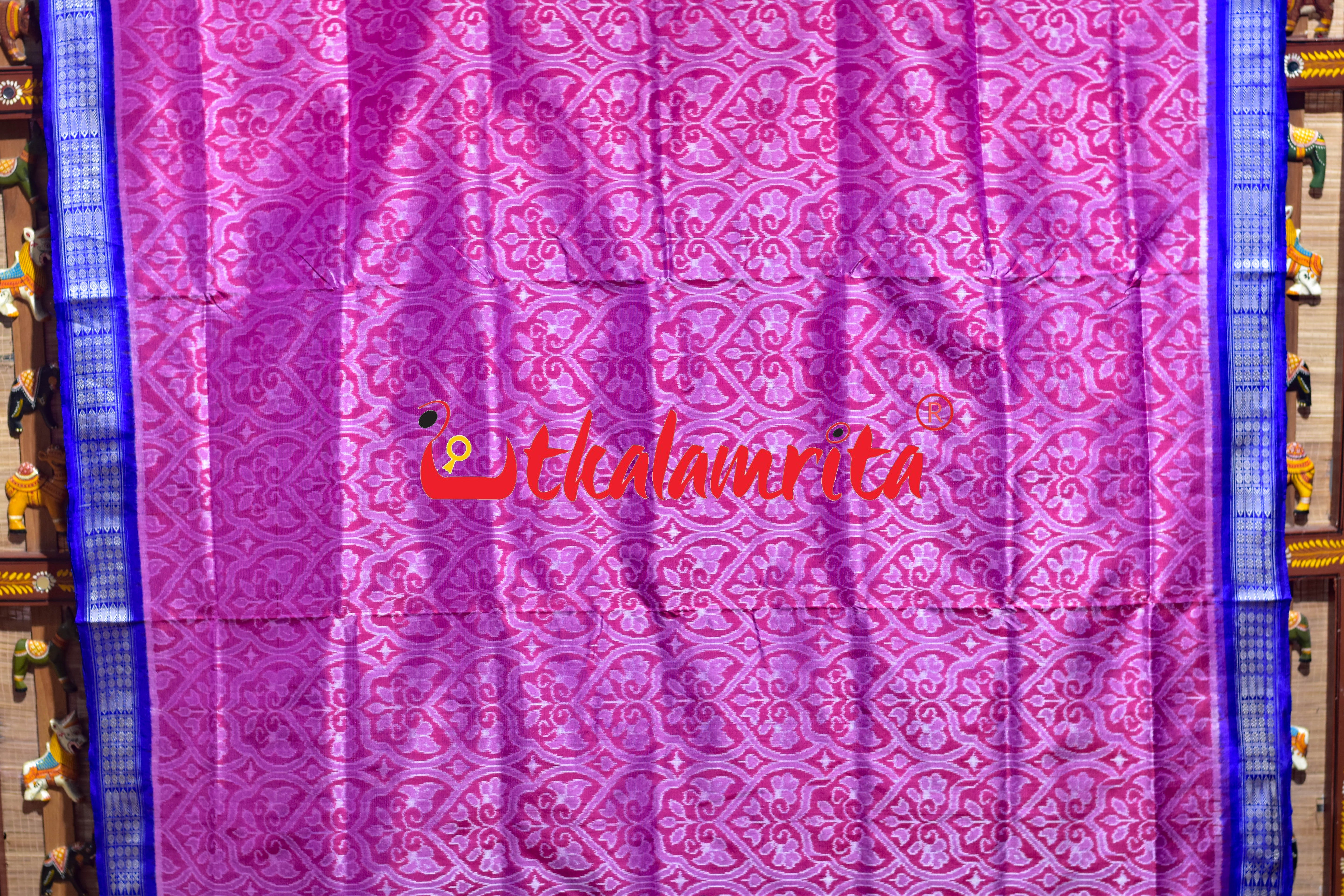 Pink Blue Tree of Life Sambalpuri Silk Saree