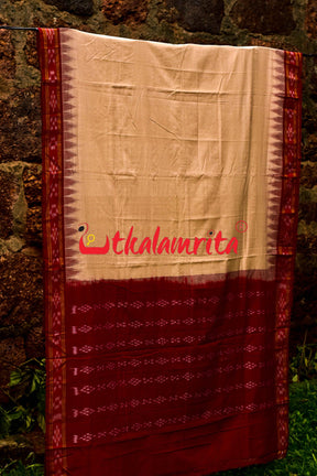 Tussarite Maroon Kumbha Khandua Cotton Saree