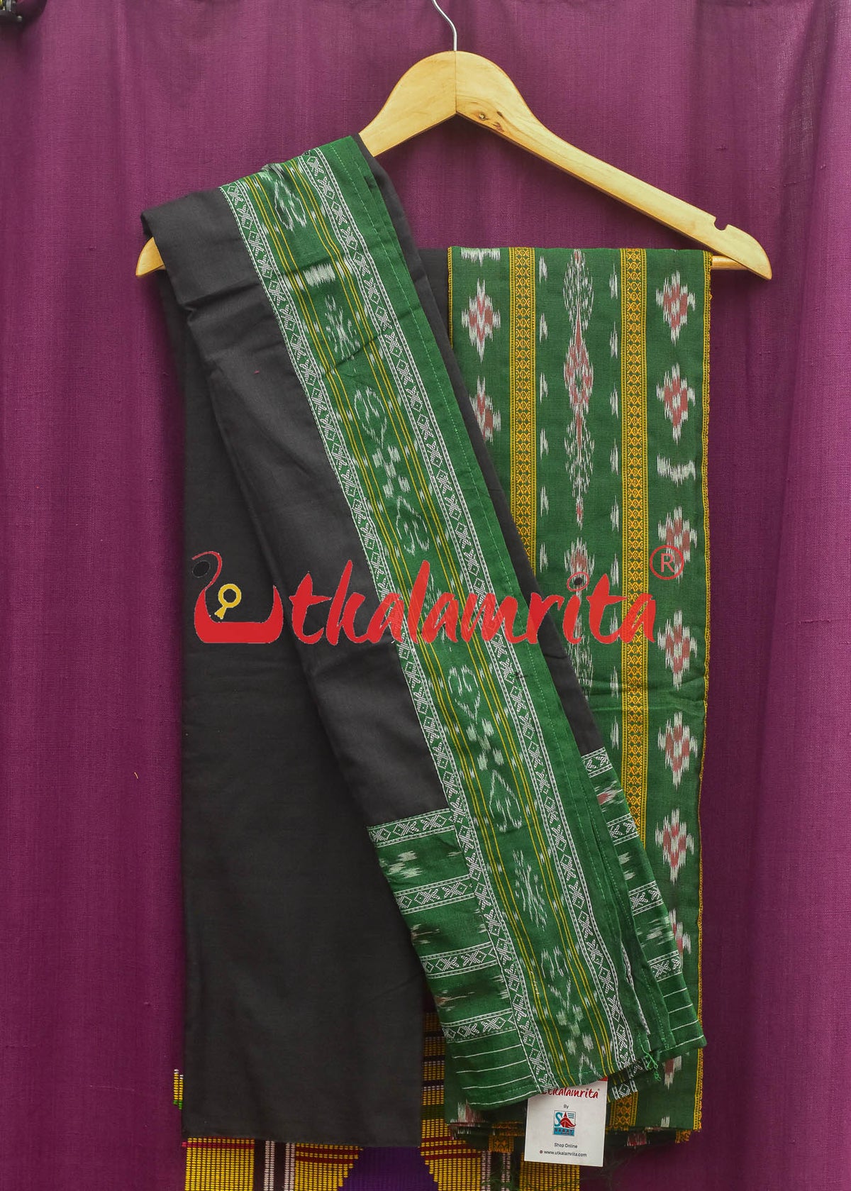 Green Black Pasapali Long Flower Dress Set