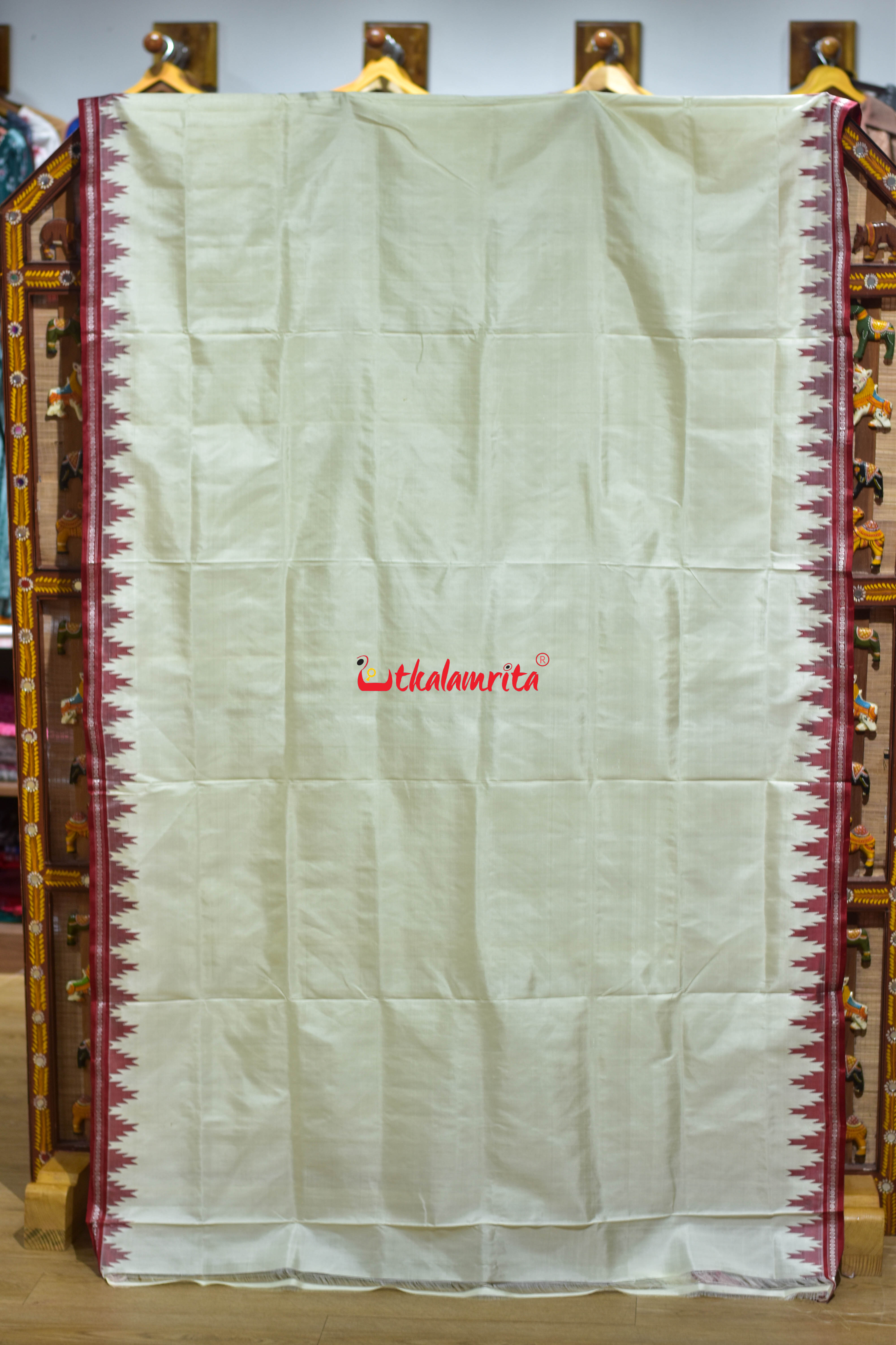 Off White Maroon Single Anchal Berhampuri Silk Saree