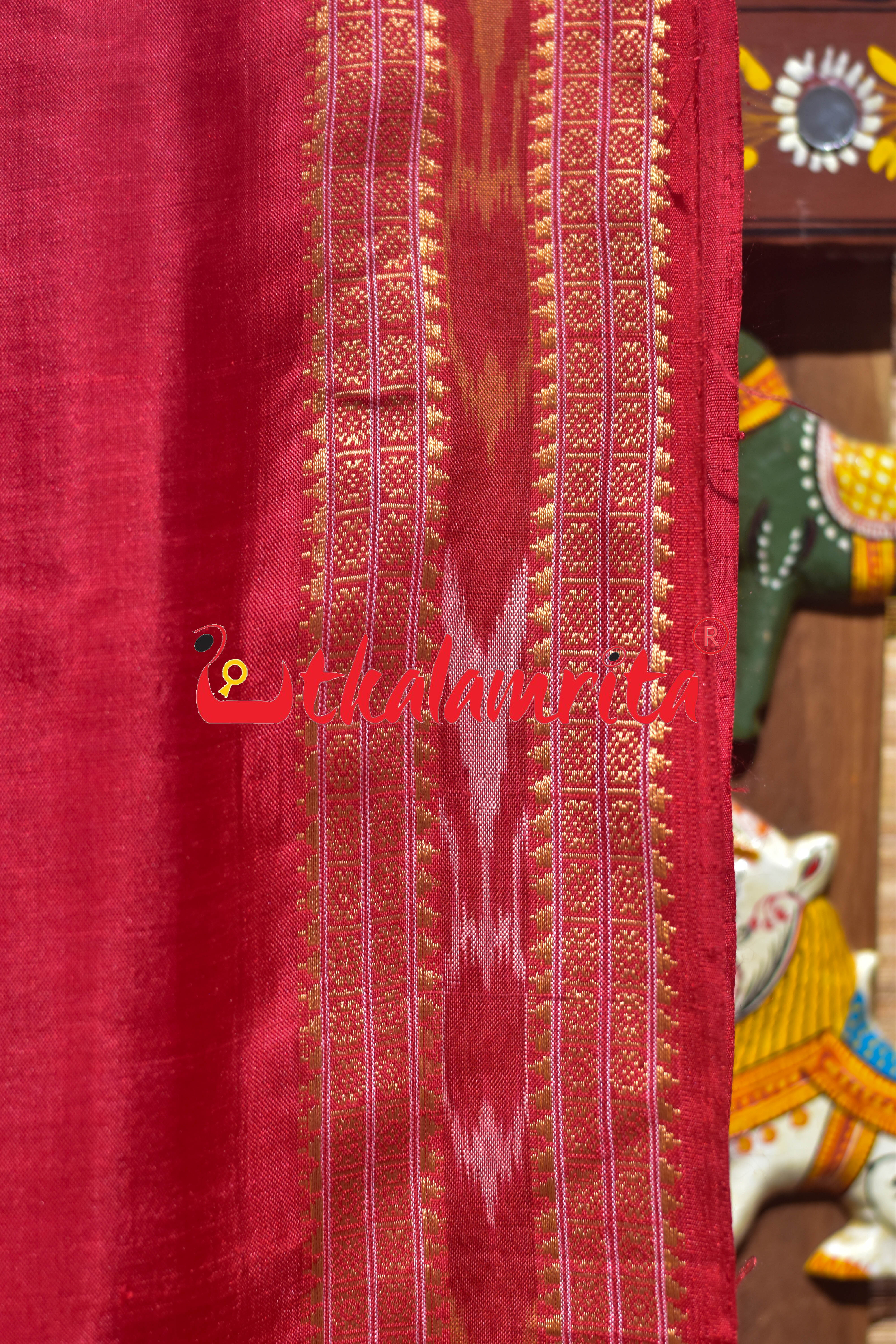 Self Red Bandha Anchal Khandua Silk Saree