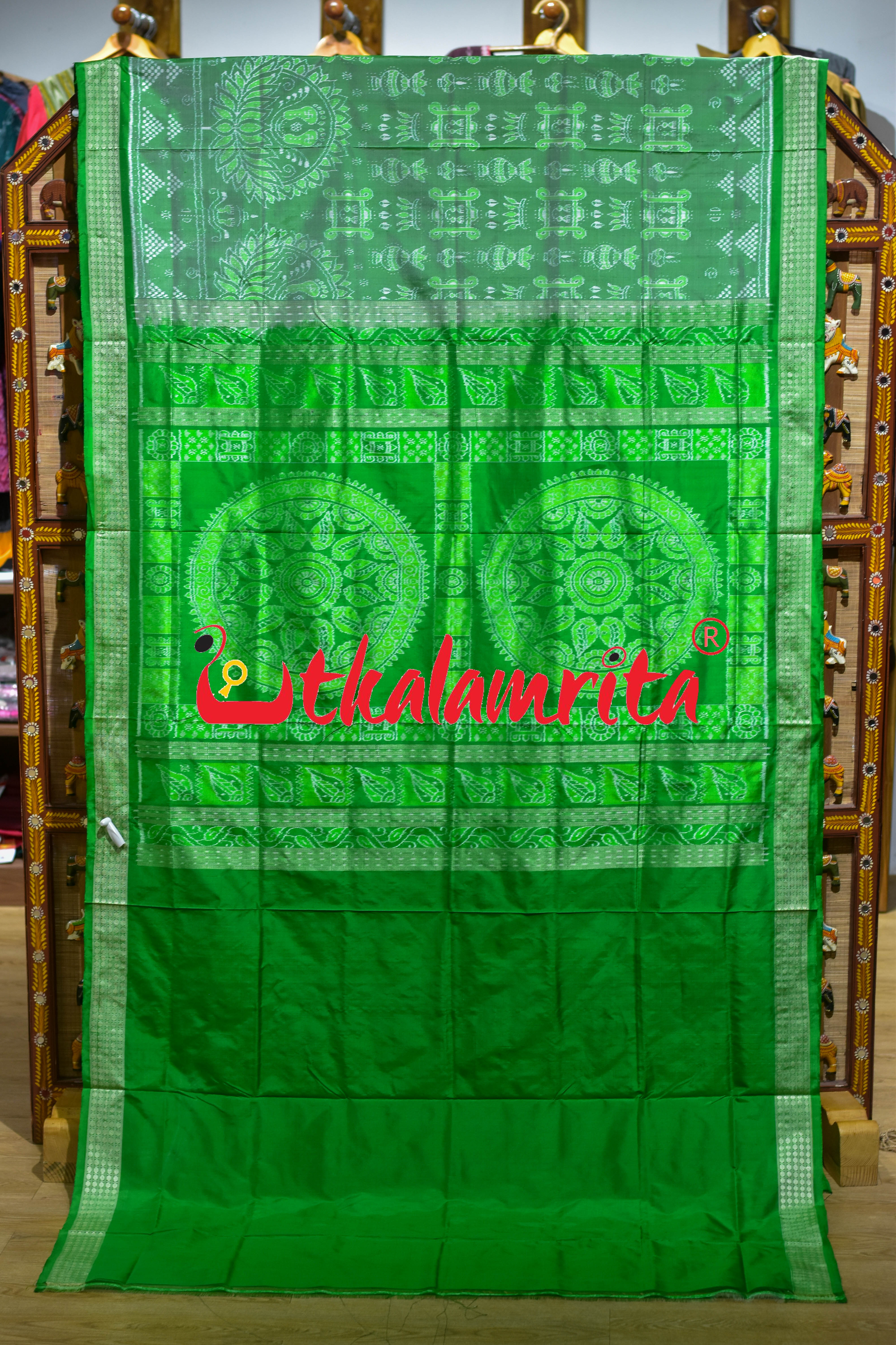 Light Green Lakhmi Pada Sambalpuri Silk Saree