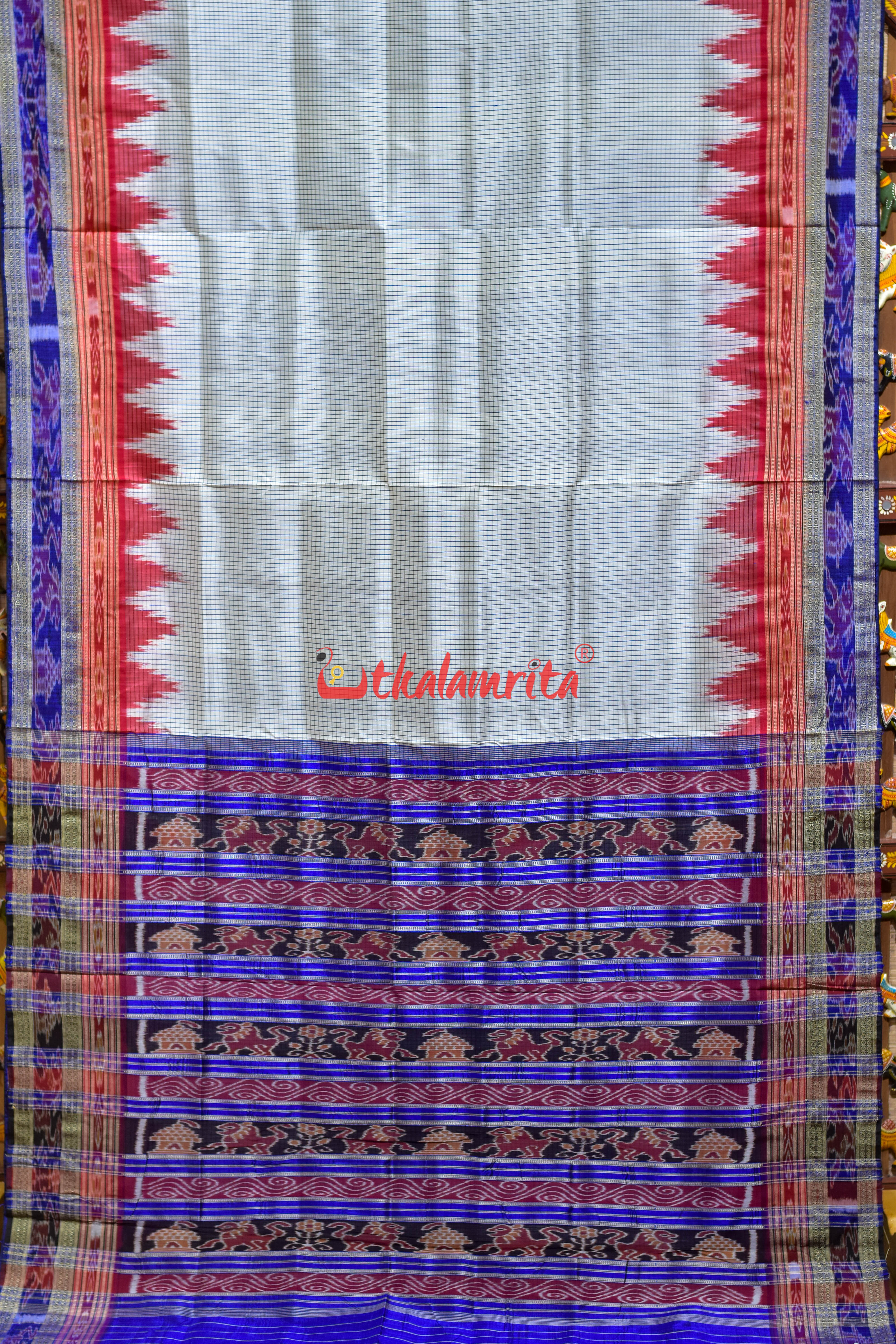 White Blue Sachipar Khandua Silk Saree