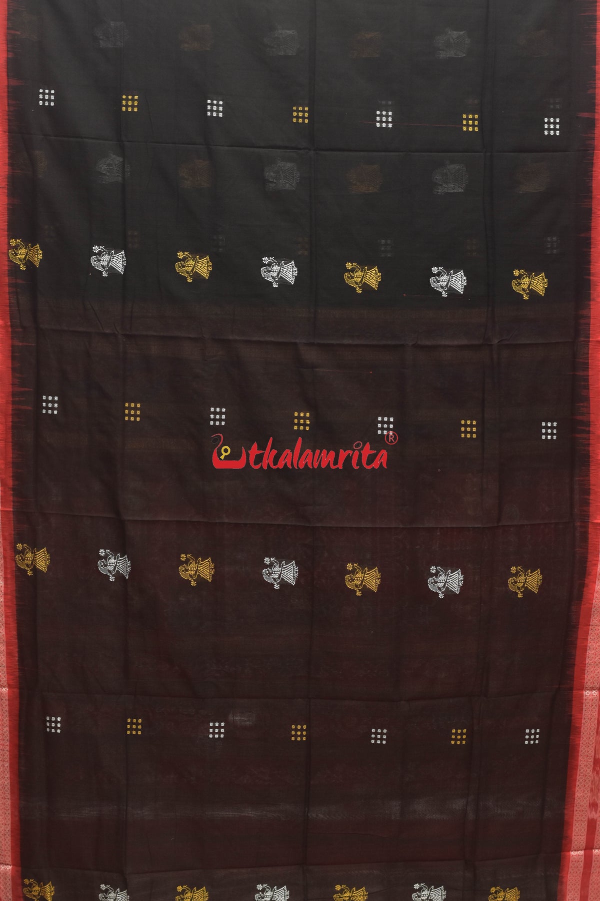 Black Red Border Bandha Doll Bomkai Cotton Saree