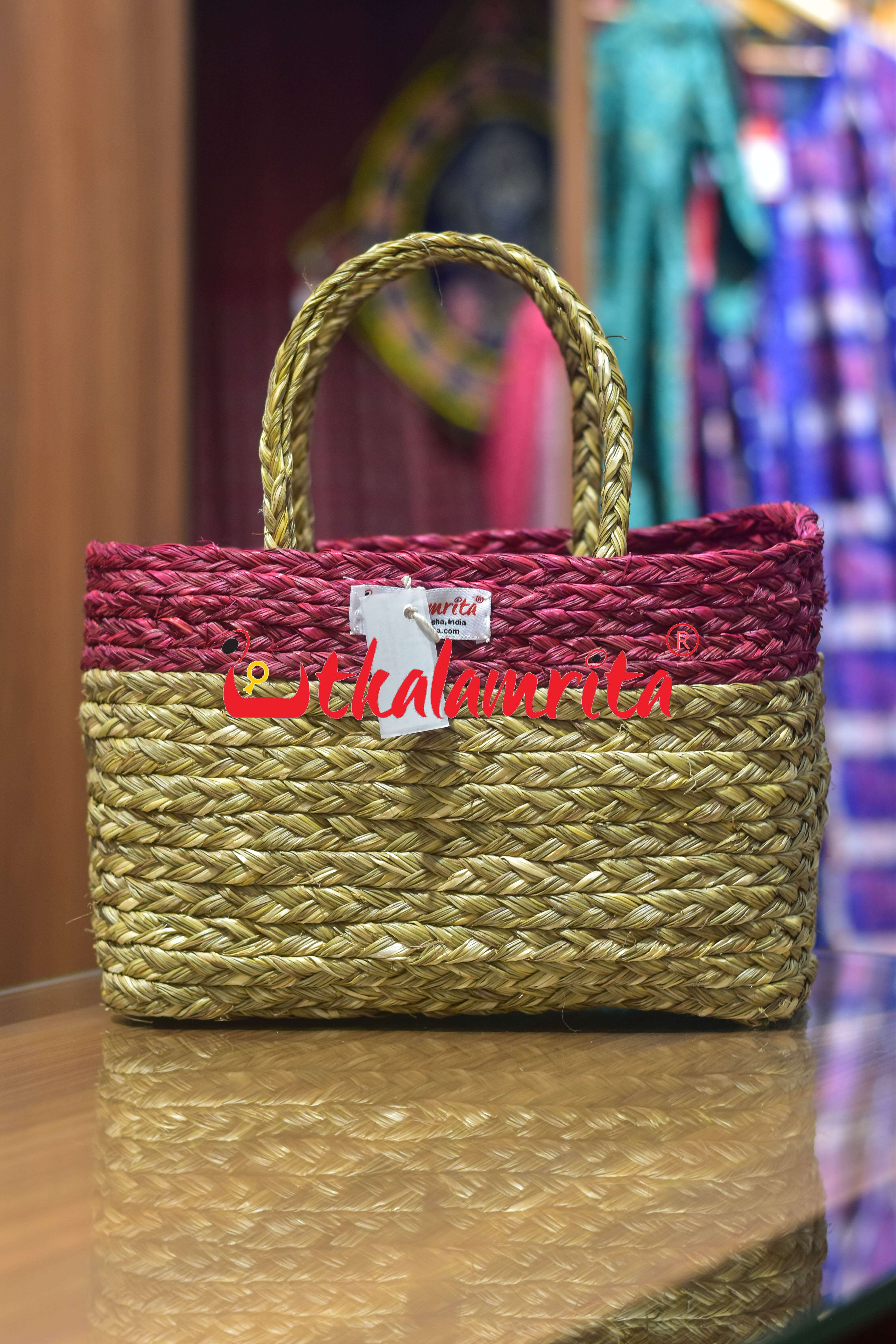 Medium Sabai Grass Red Hamper Bag