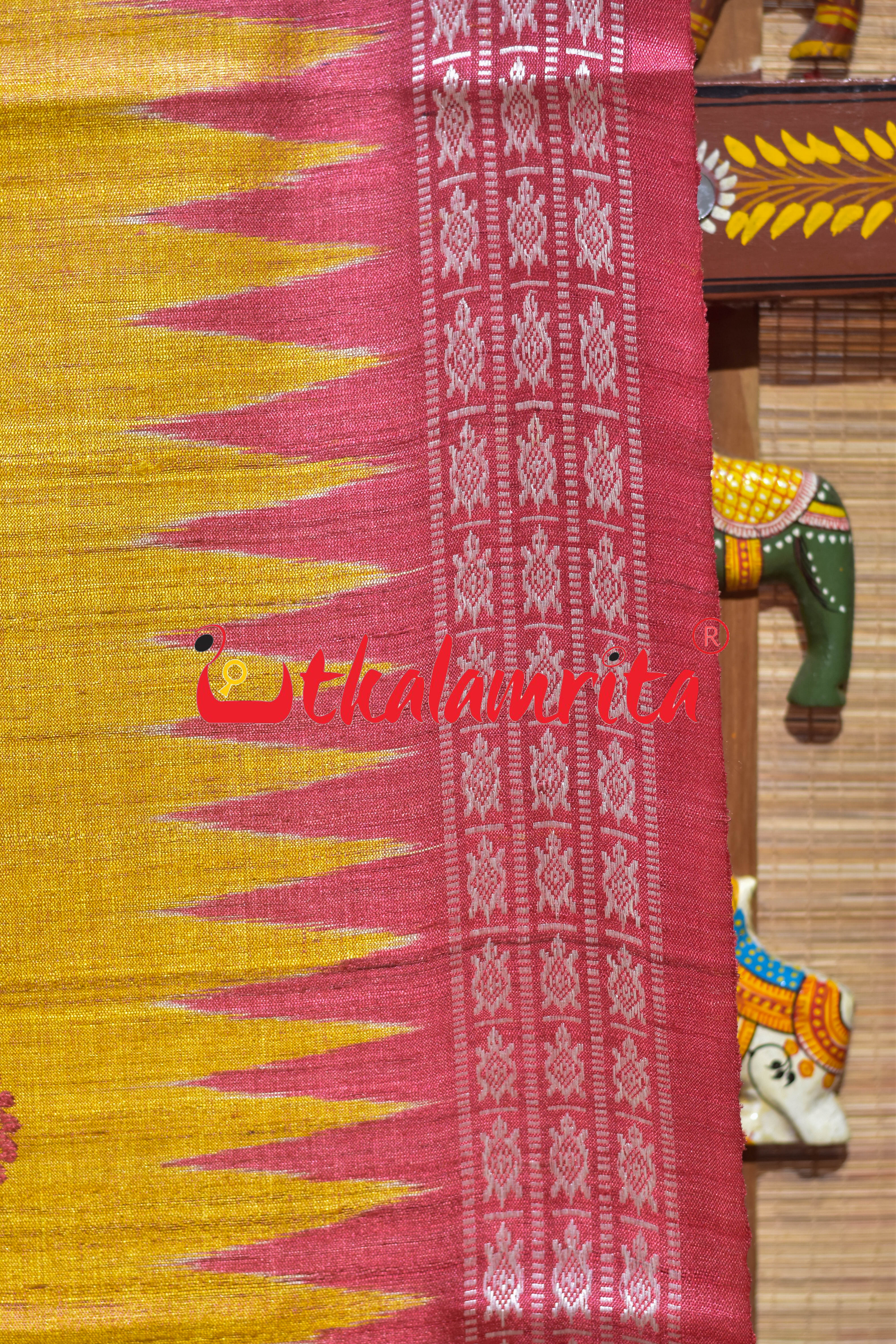 Golden Red Japanese Fan Gopalpur Tussar Saree
