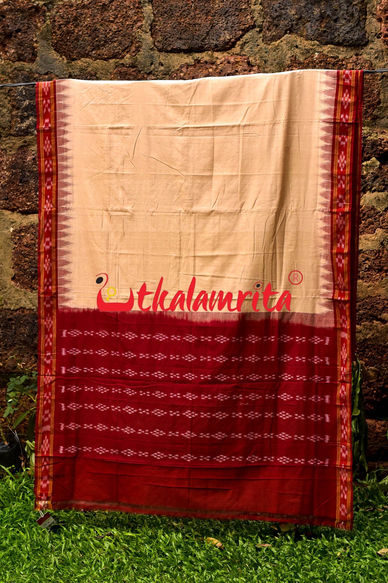 Tussarite Maroon Kumbha Khandua Cotton Saree