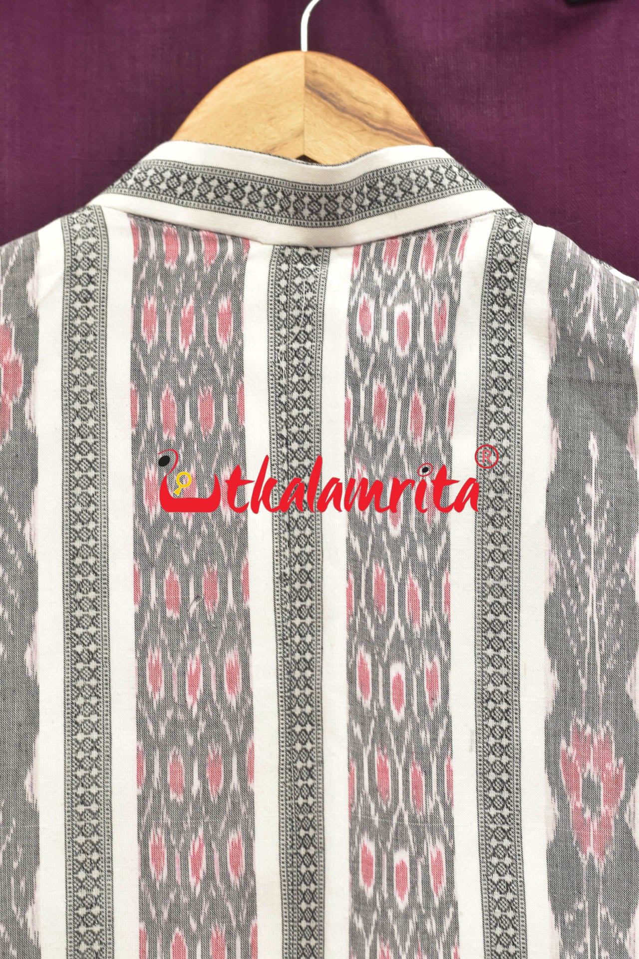 Grey and Red Bandha on White (Men's Jacket)