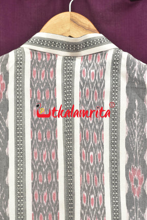 Grey and Red Bandha on White (Men's Jacket)