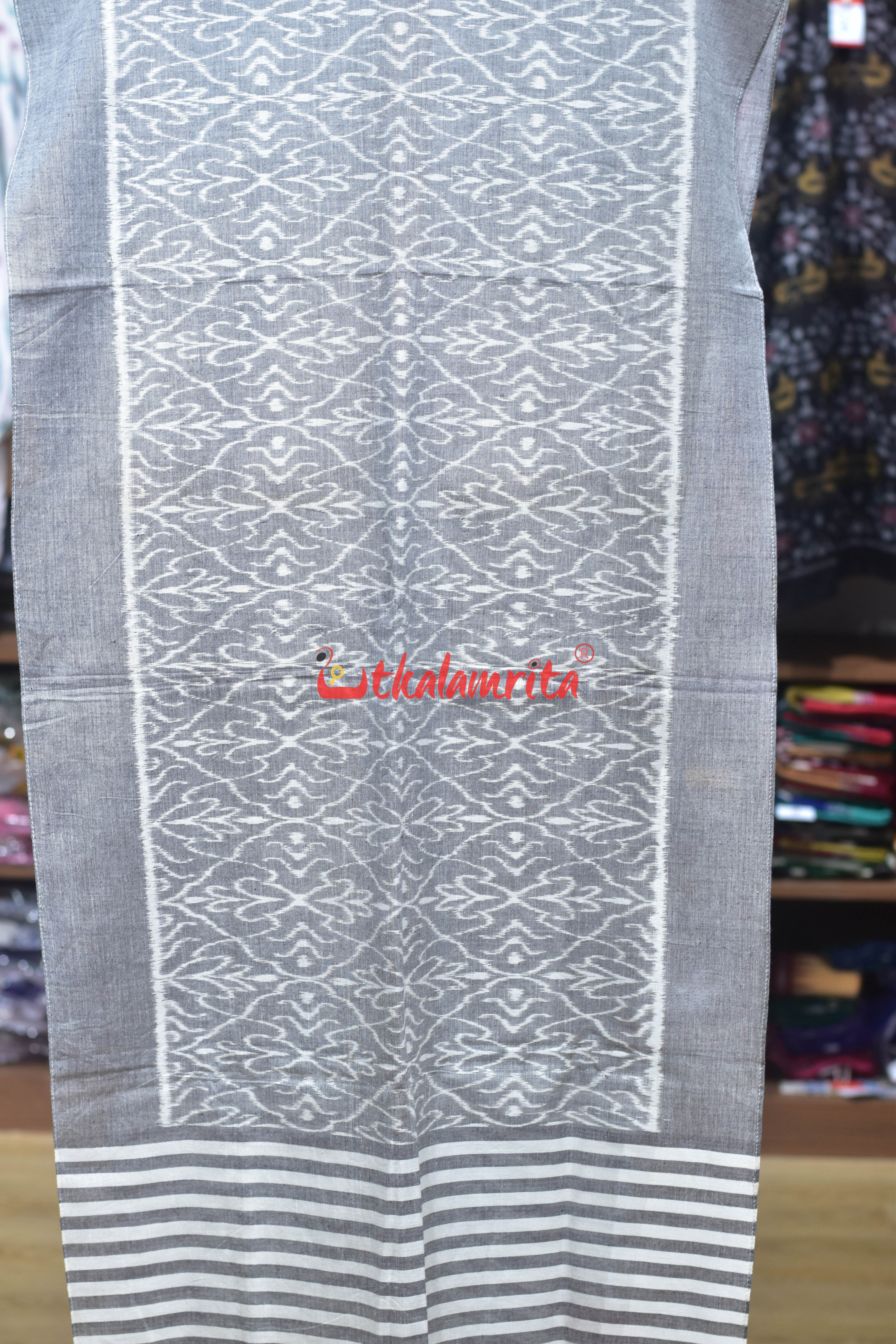 White Grey Flower Jala Cotton Stole