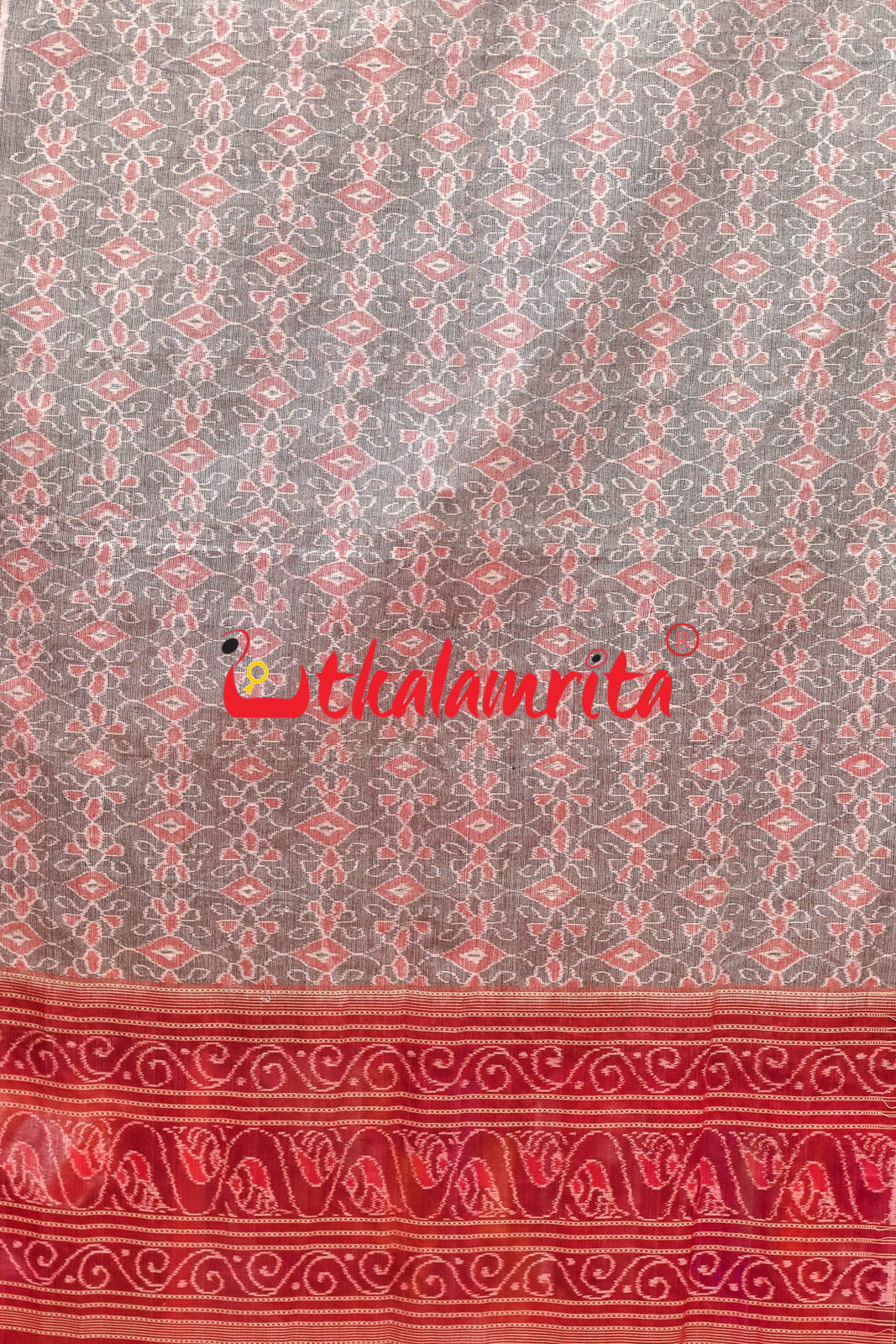 Grey Red Sambalpuri Fish Border (Dupatta)