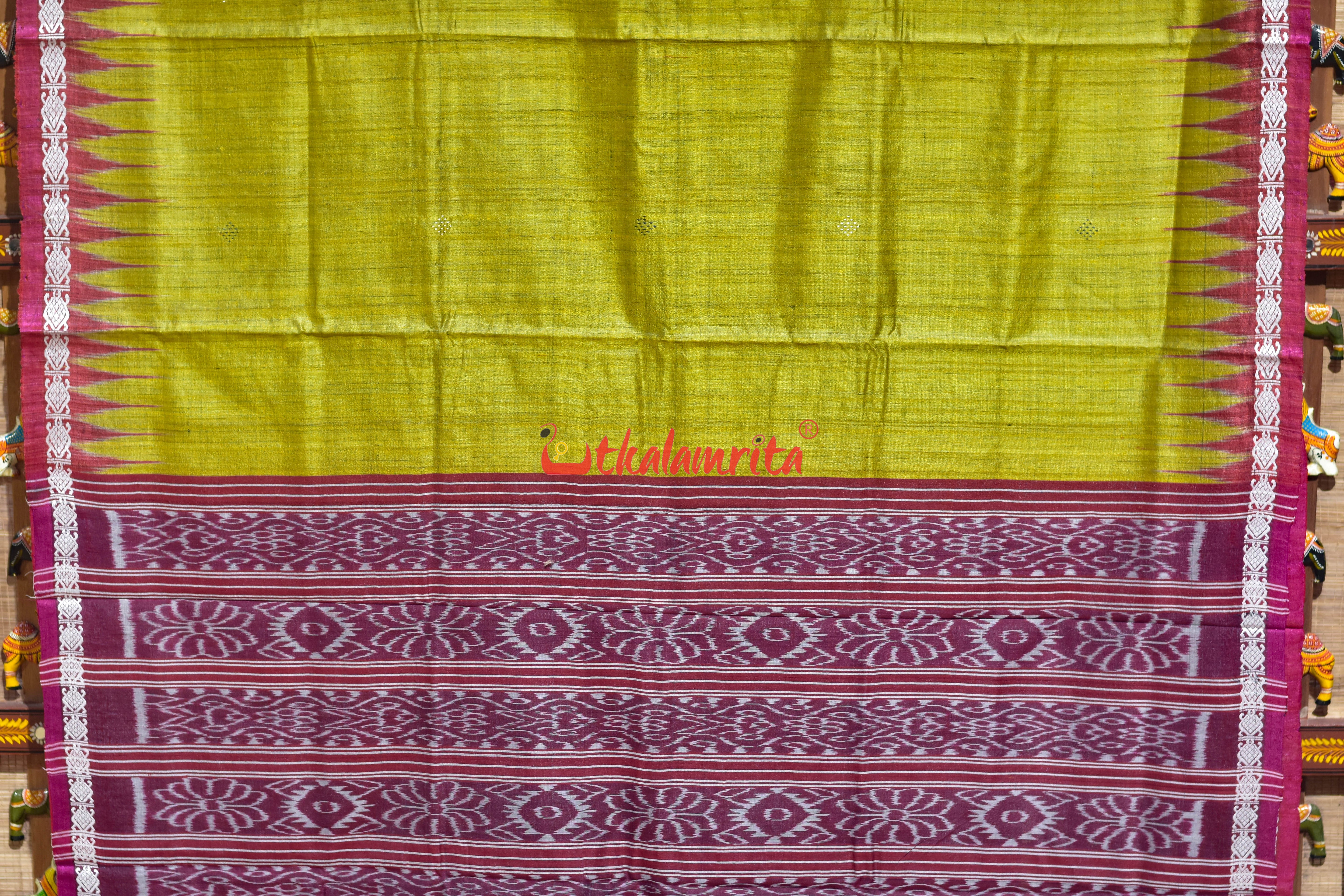 Mustard Red Dobby Border Fine Gopalpur Tussar Silk Saree