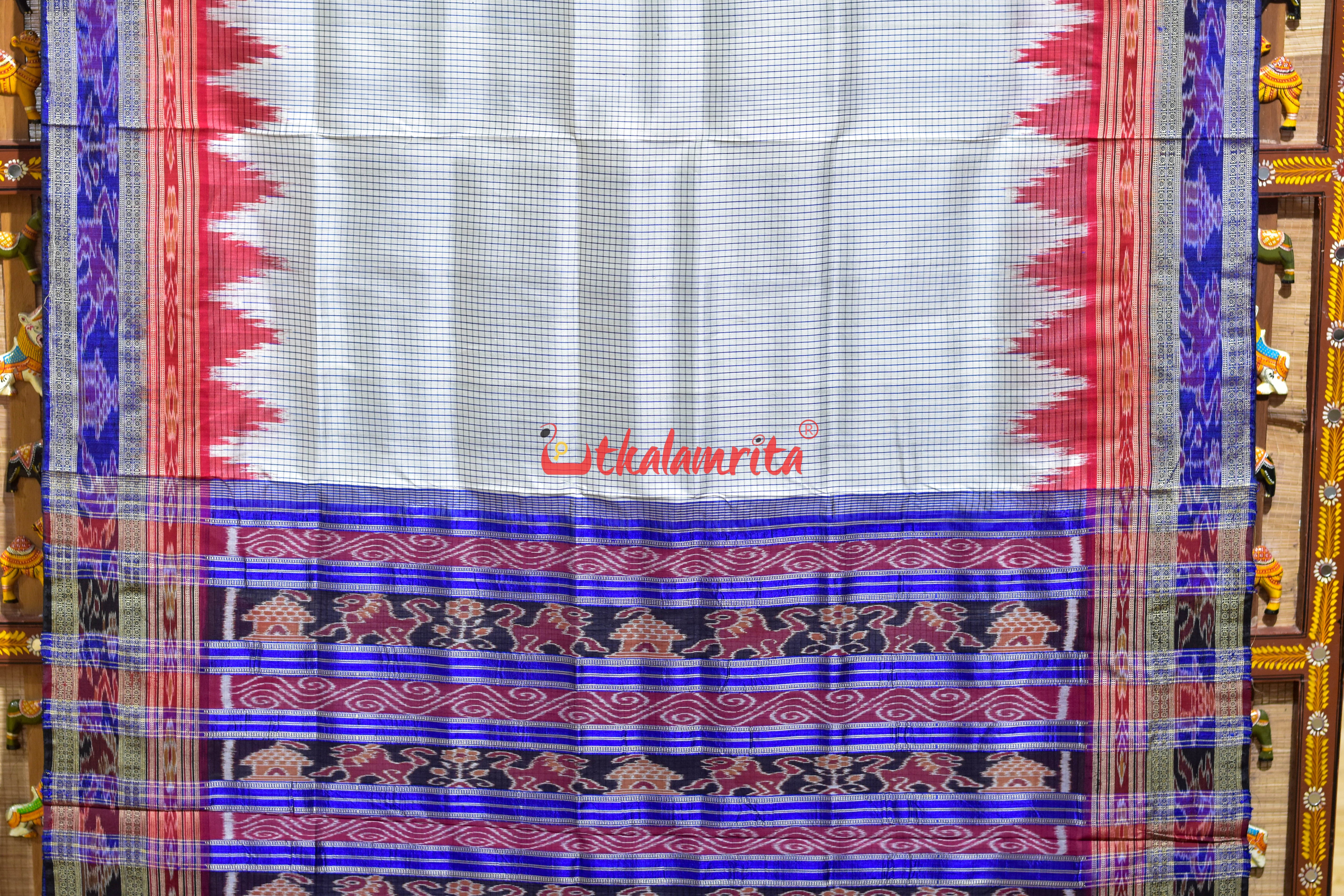 White Blue Sachipar Khandua Silk Saree