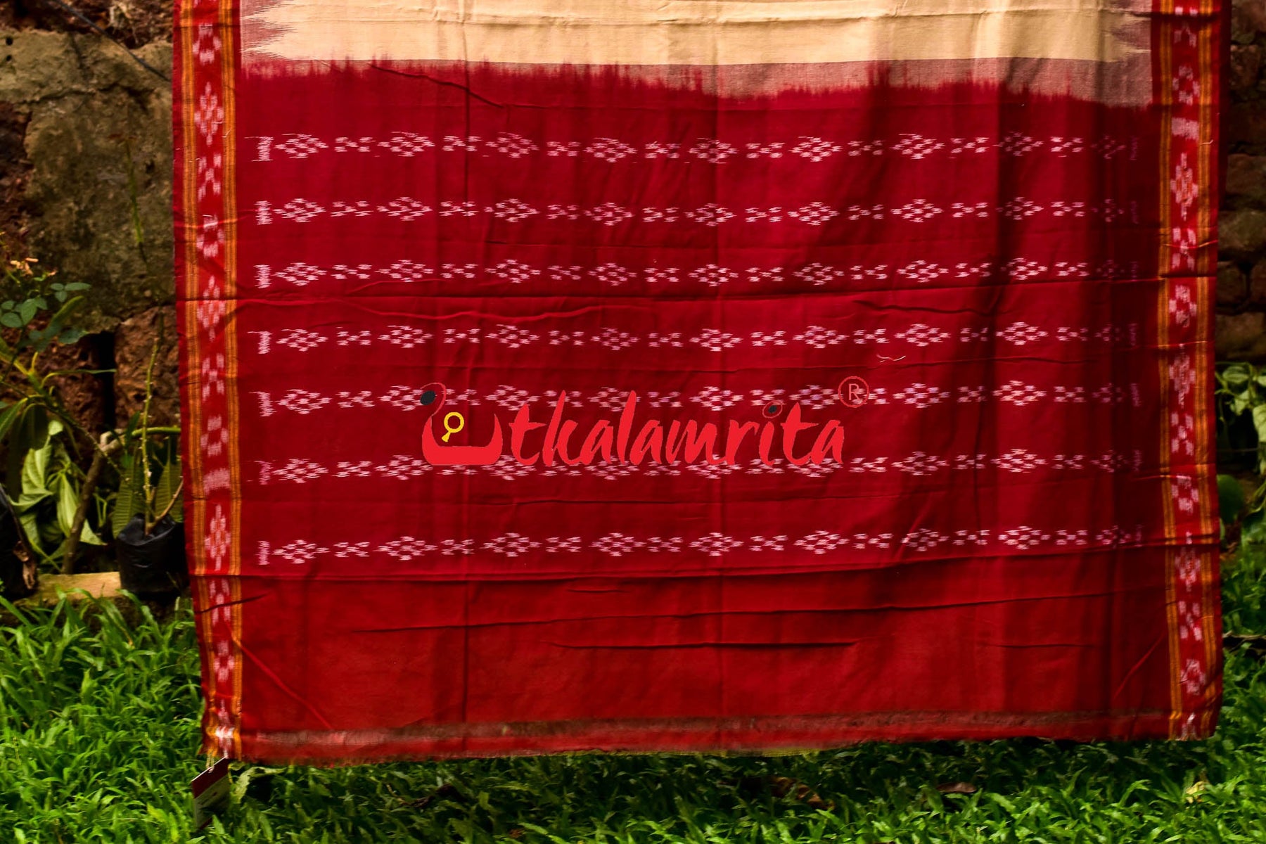 Tussarite Maroon Kumbha Khandua Cotton Saree