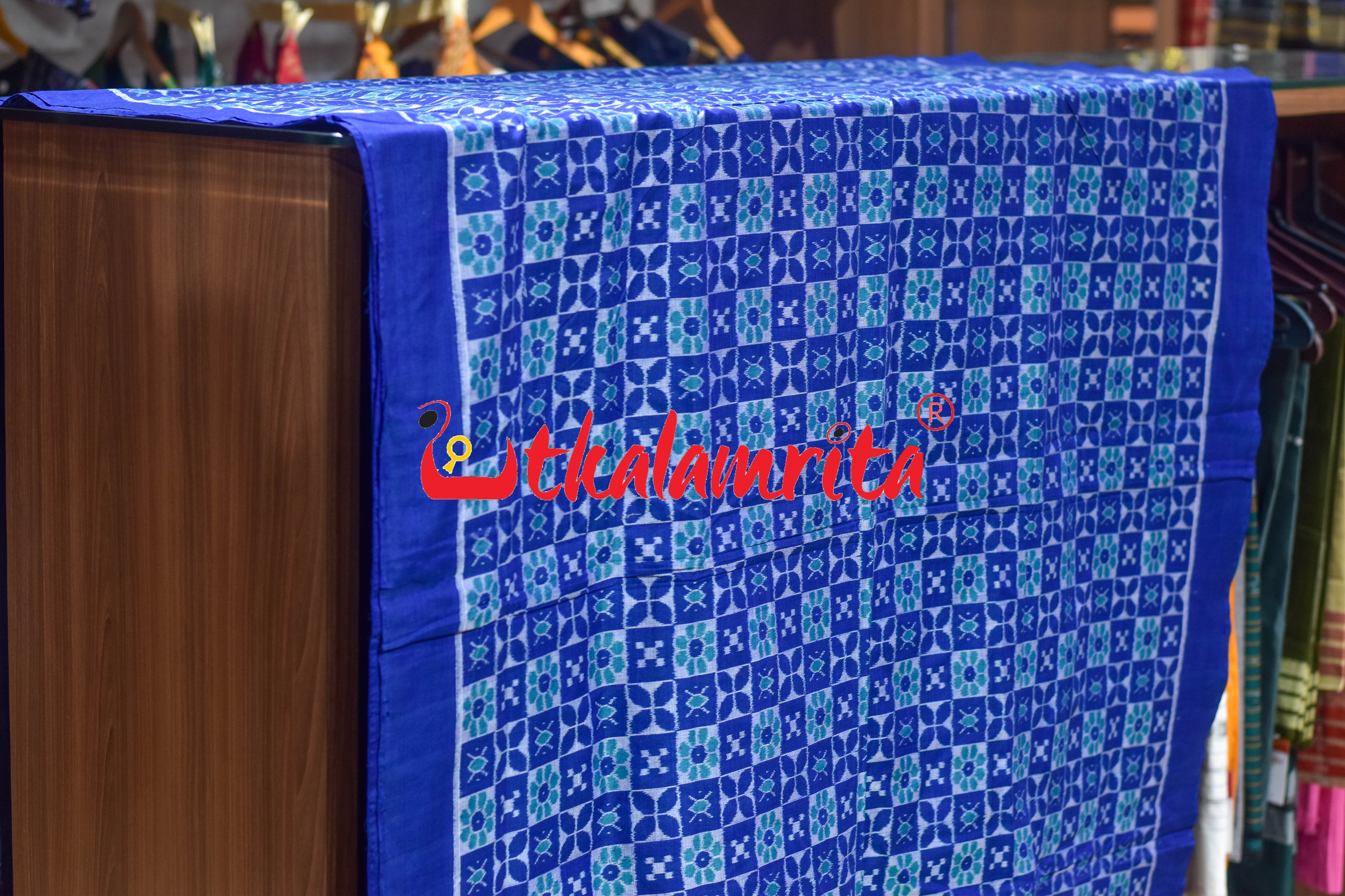 Blue 3D Flower Pasapali Sambalpuri Cotton (Fabric)