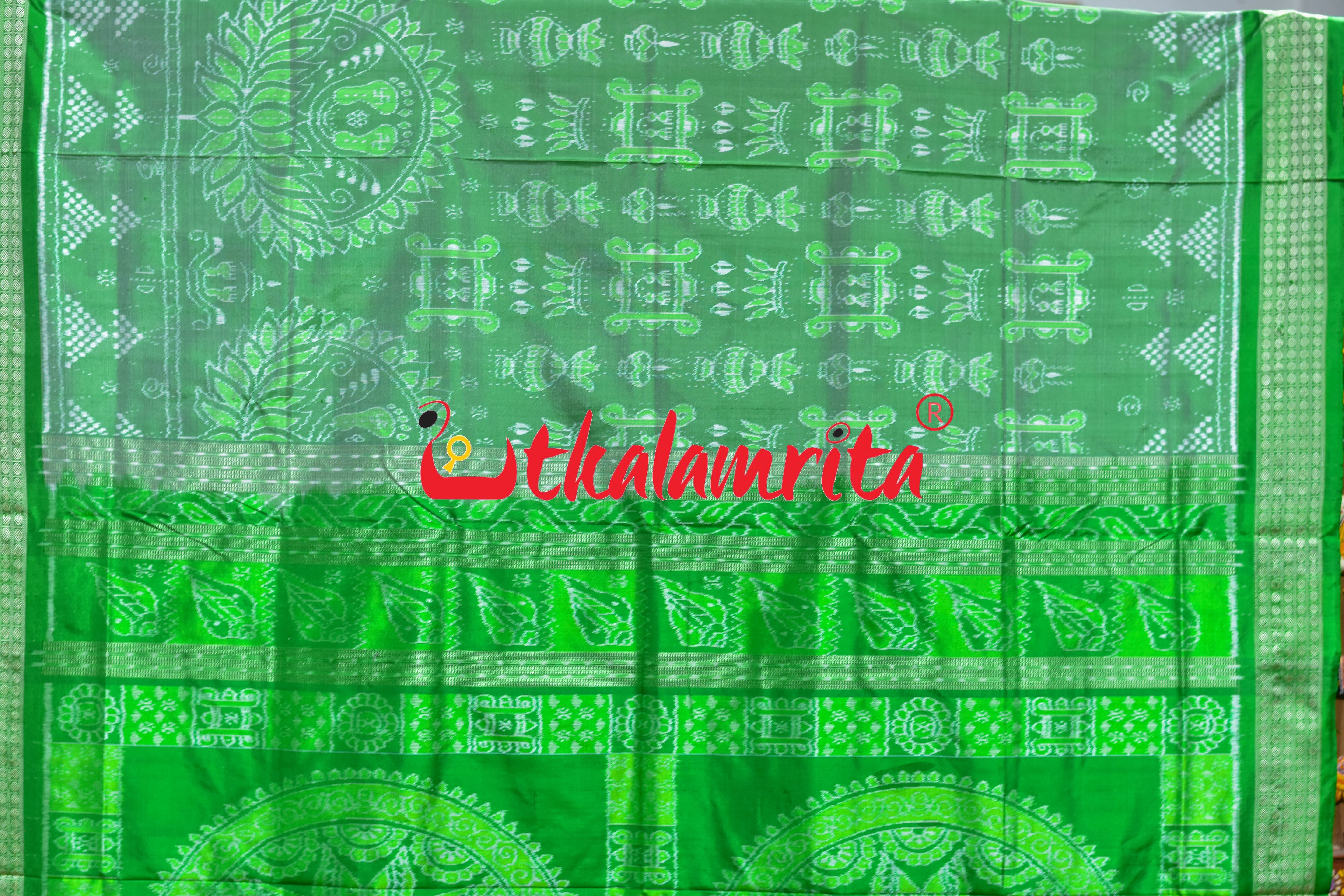 Light Green Lakhmi Pada Sambalpuri Silk Saree