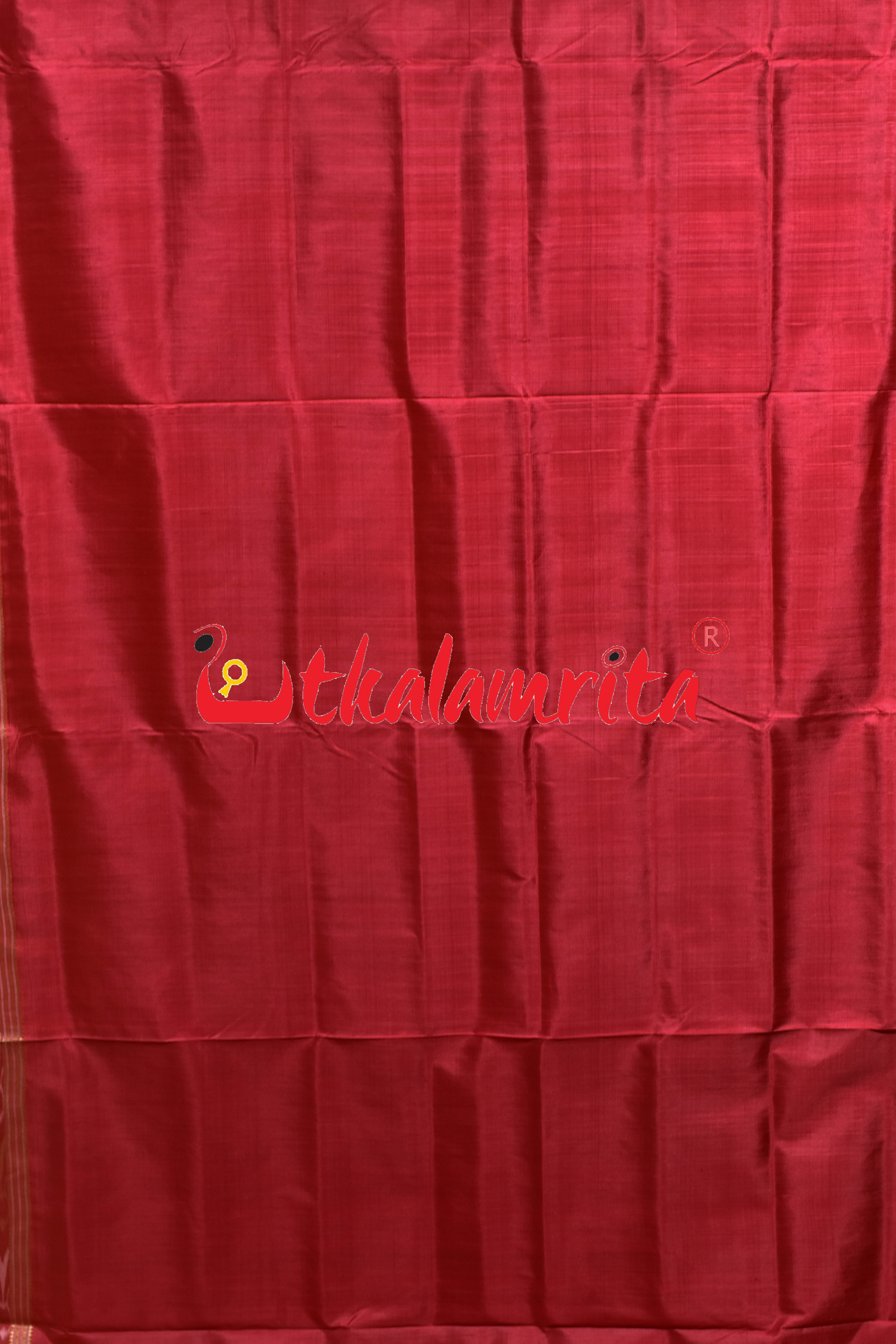 Self Red Bandha Anchal Khandua Silk Saree