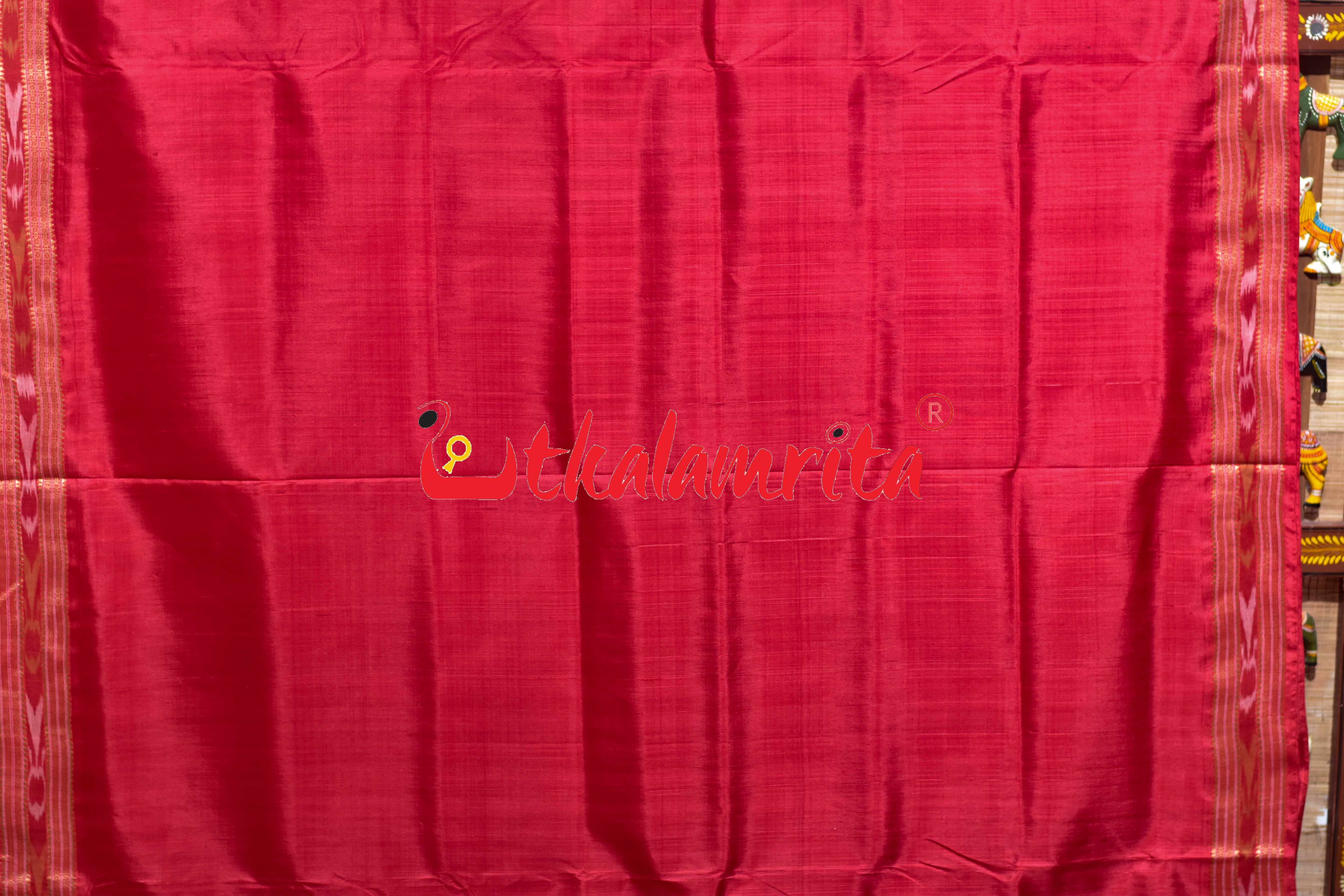 Self Red Bandha Anchal Khandua Silk Saree