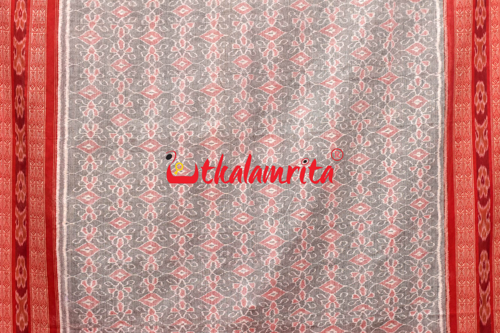 Grey Red Sambalpuri Fish Border (Dupatta)