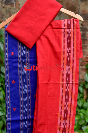 Blue Red Buti Ikat Dress Set