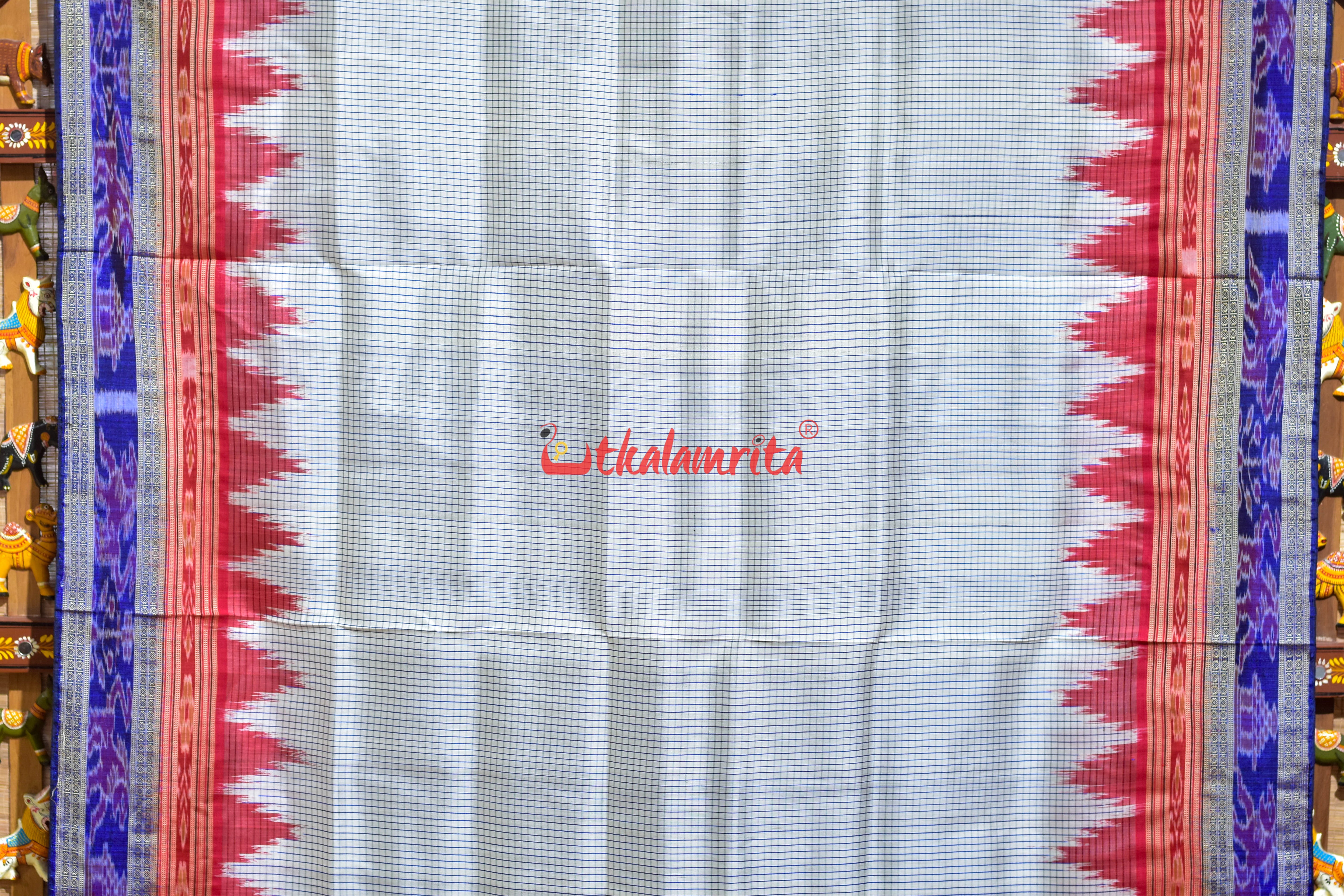 White Blue Sachipar Khandua Silk Saree