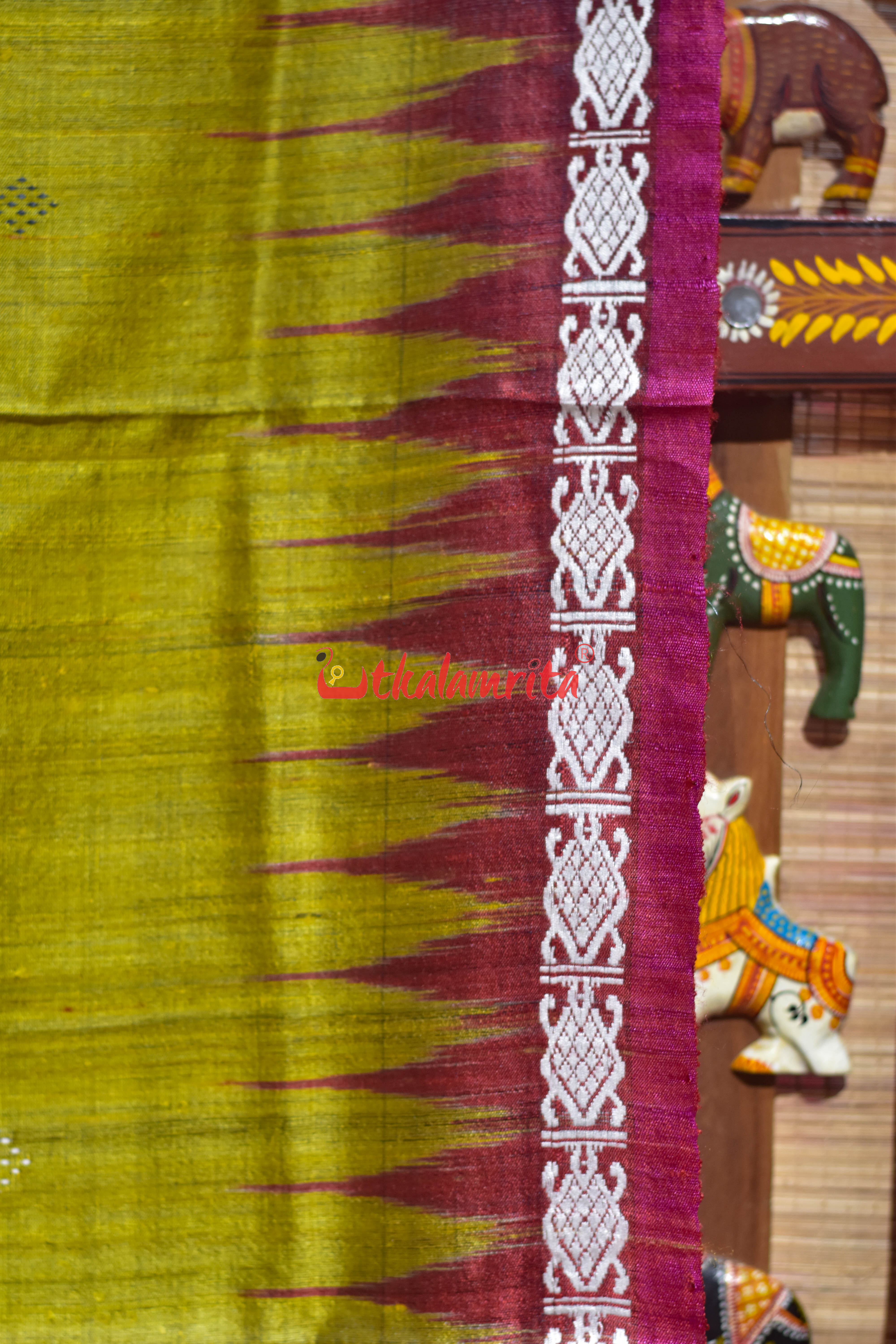 Mustard Red Dobby Border Fine Gopalpur Tussar Silk Saree