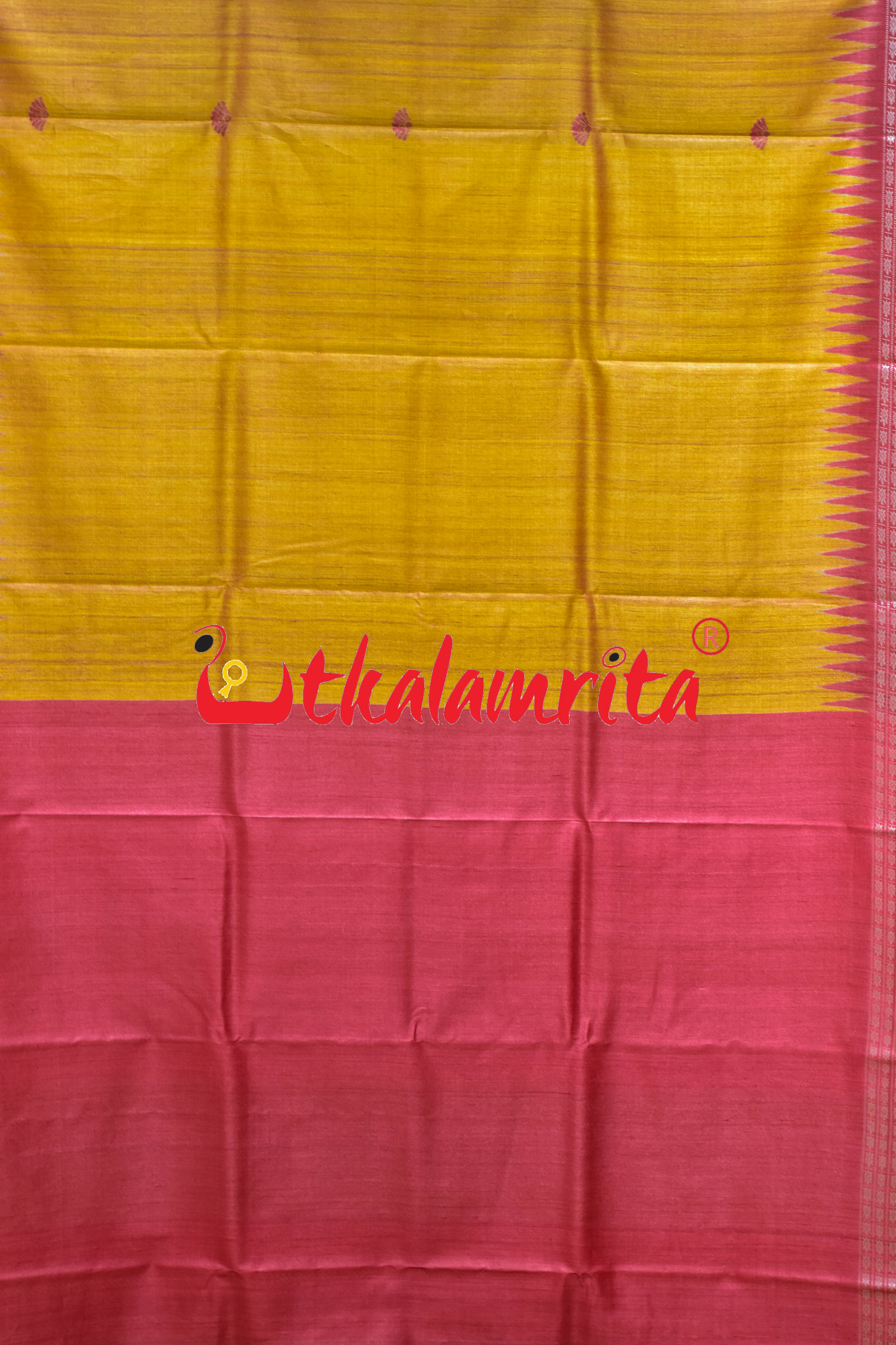 Golden Red Japanese Fan Gopalpur Tussar Saree