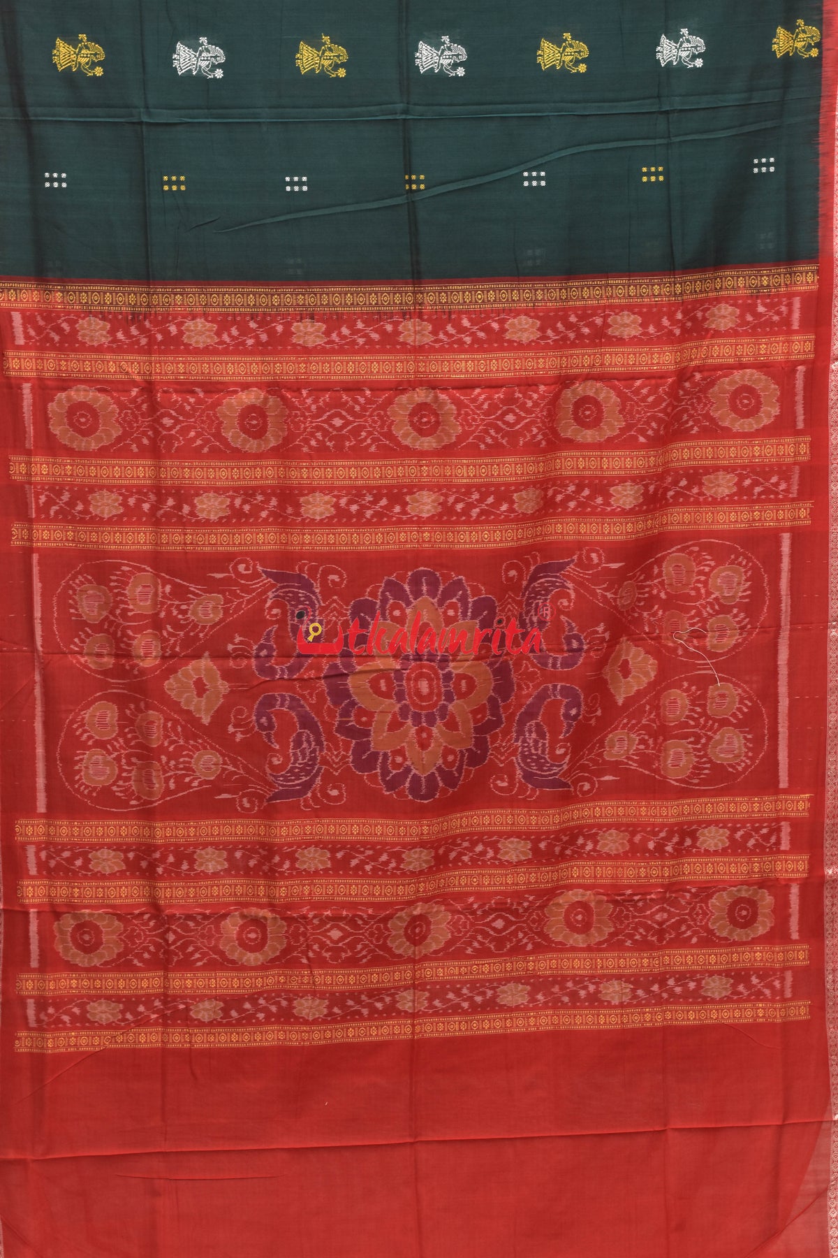 Moss Green Red Border Doll Bomkai Cotton Saree