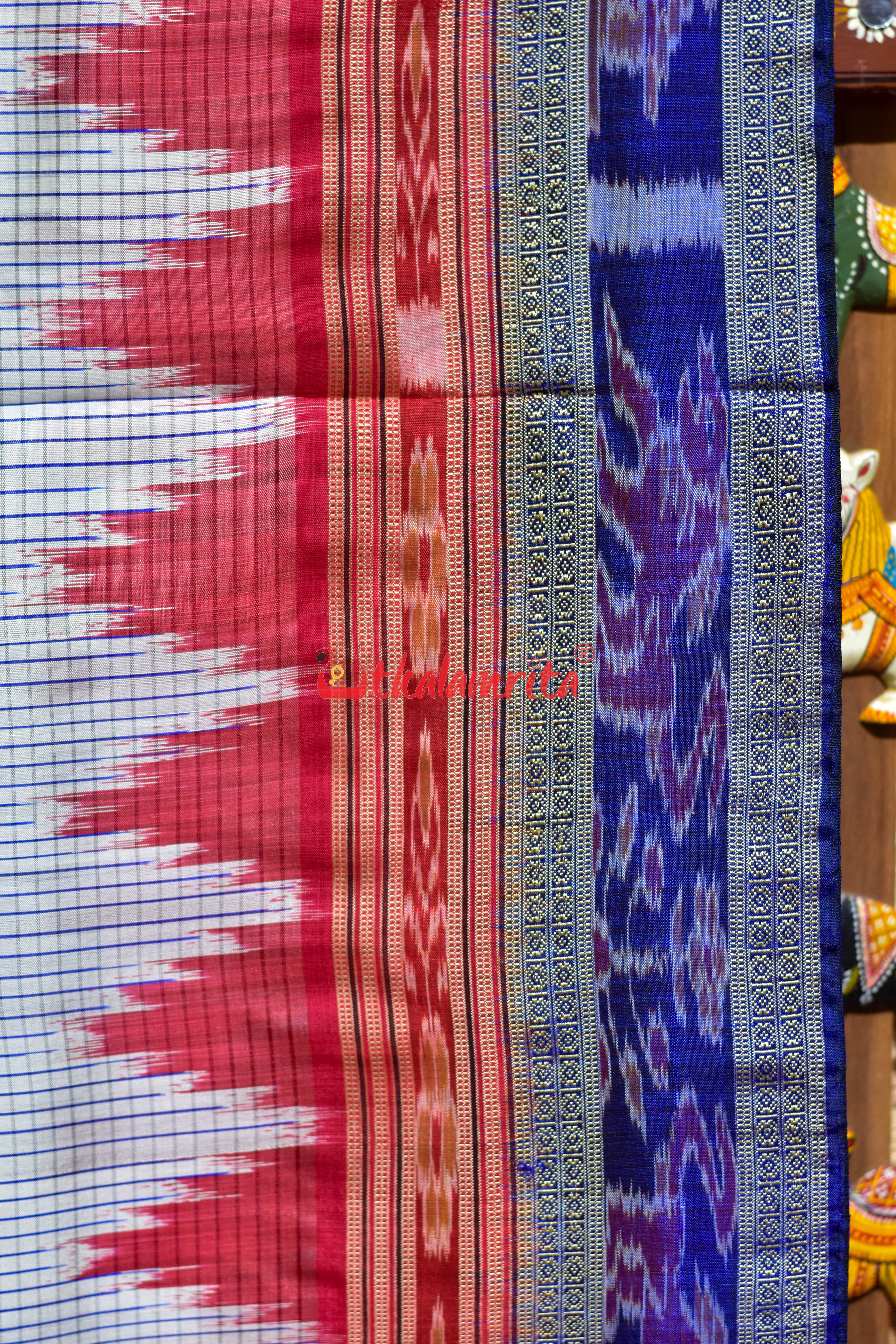 White Blue Sachipar Khandua Silk Saree
