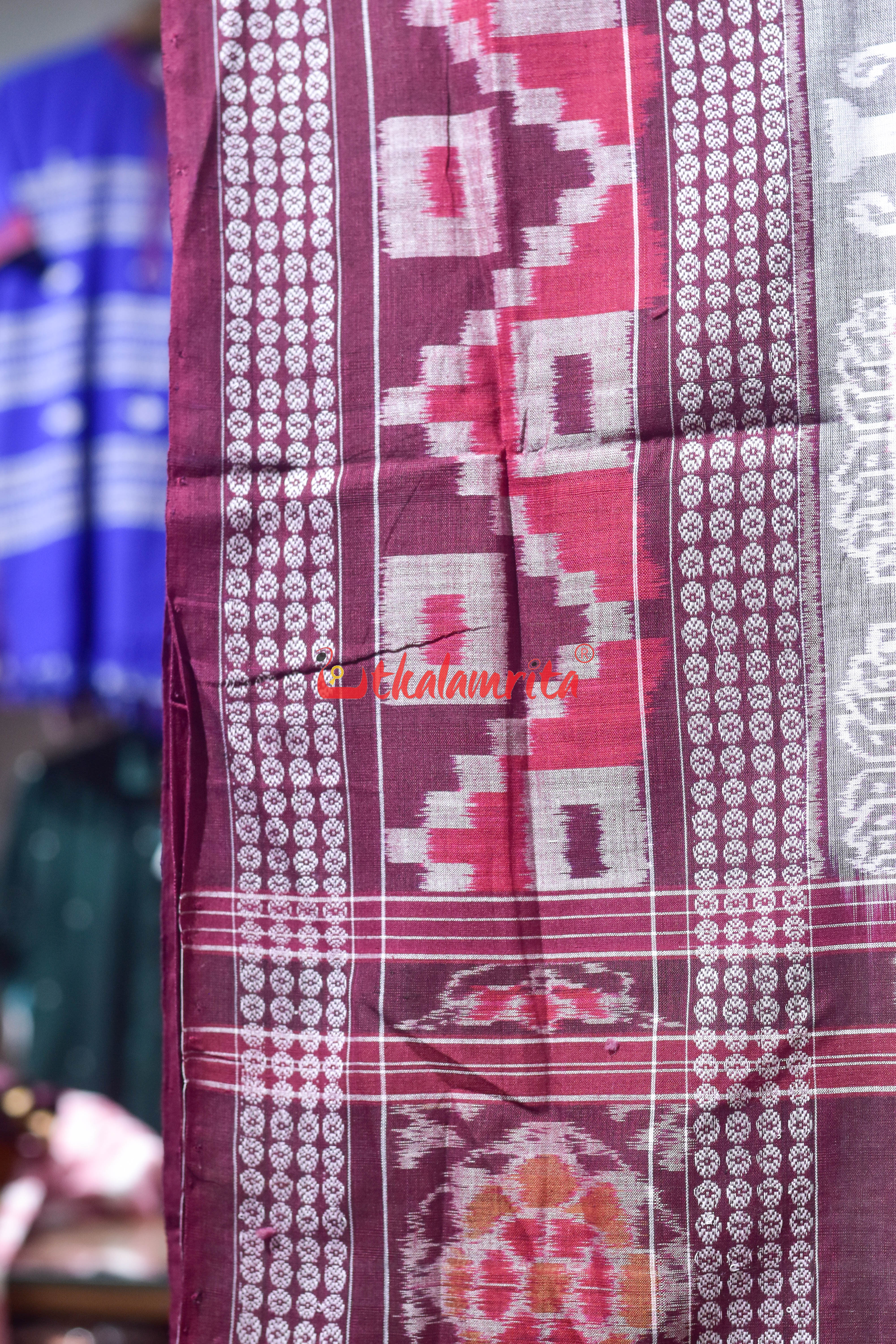 Maroon Konark With Big Border Sambalpuri Cotton Saree