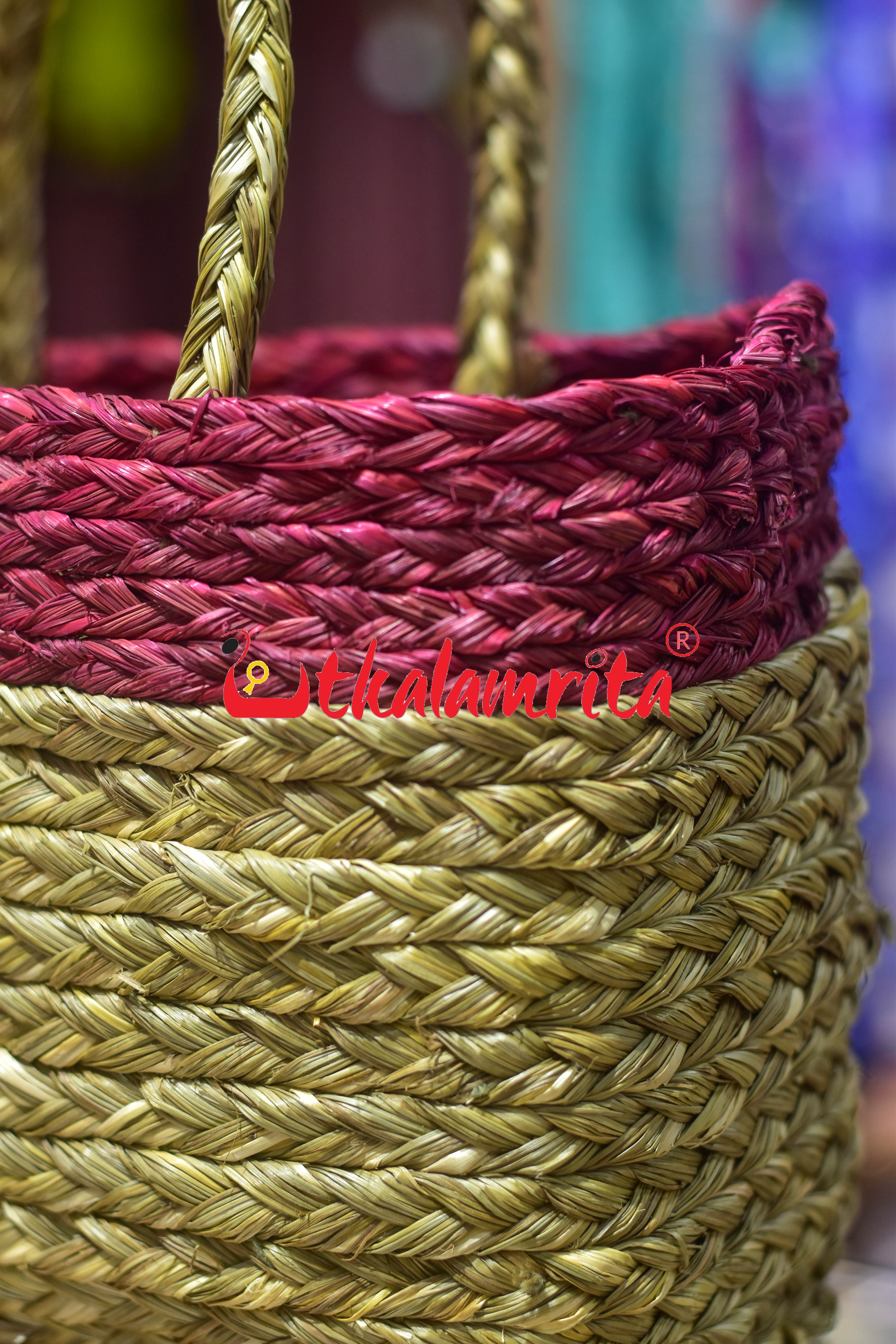 Medium Sabai Grass Red Hamper Bag