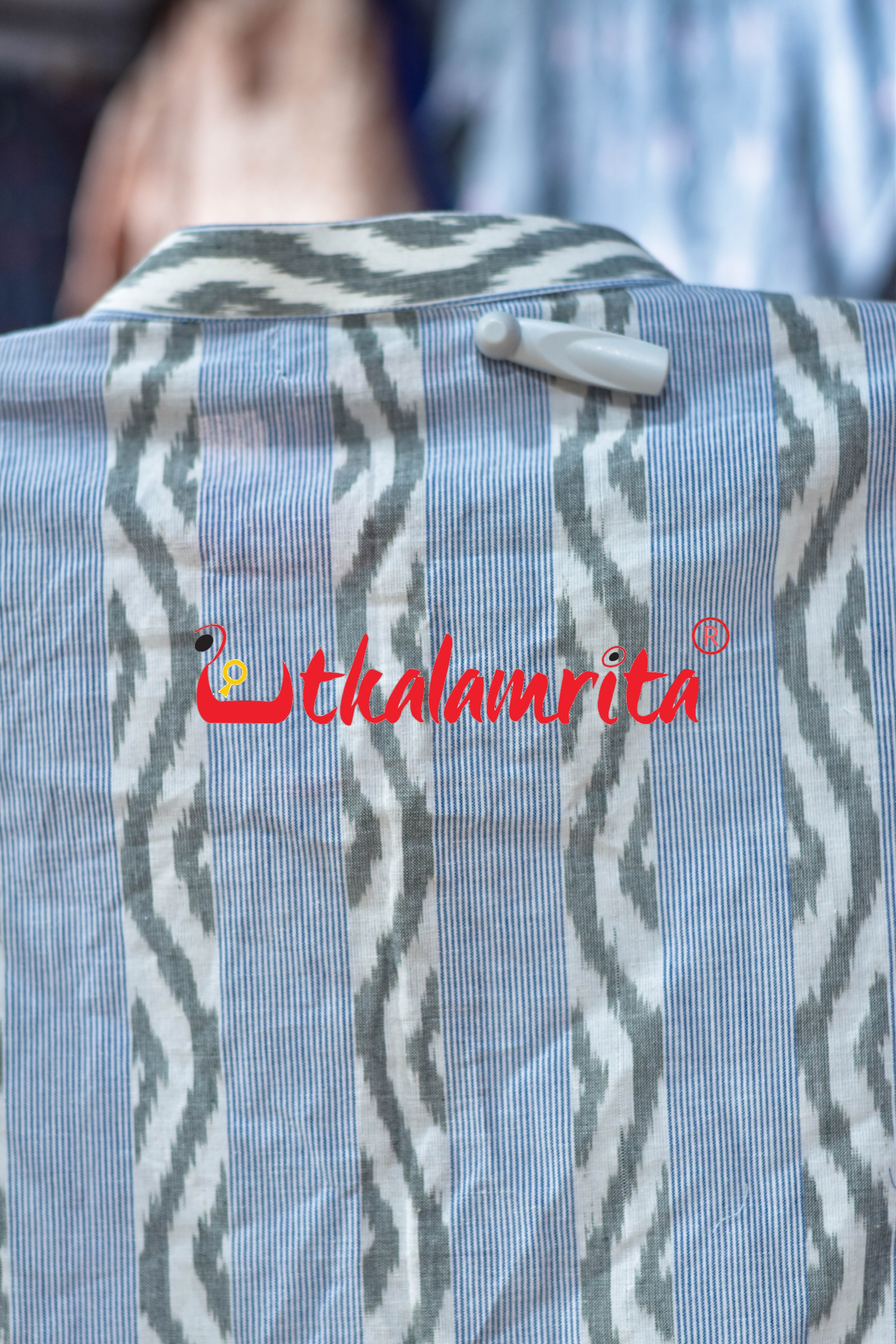 White Blue Lahari Lines (Men's Long Kurta)