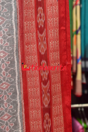 Grey Red Sambalpuri Fish Border (Dupatta)