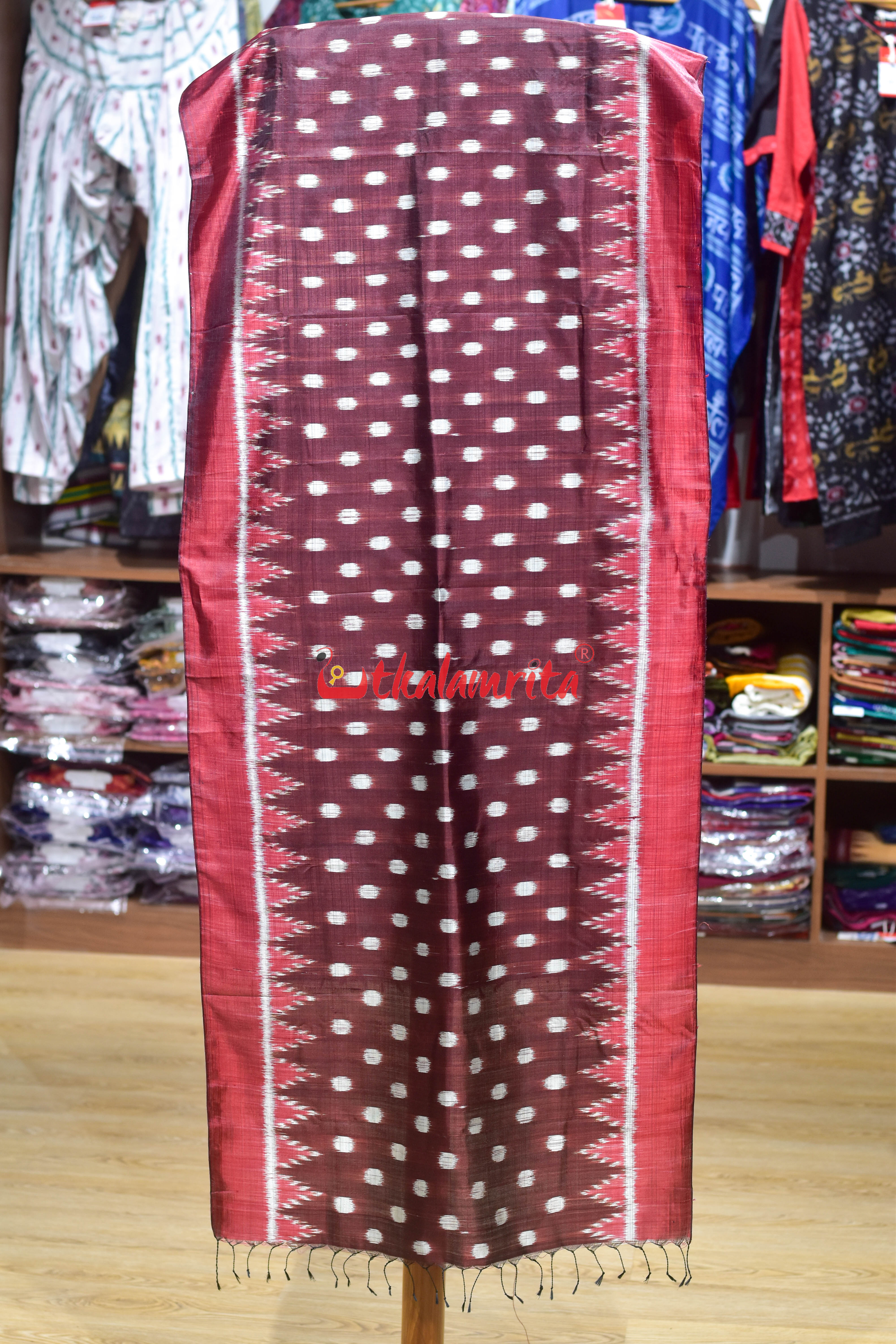 Maroon Body Dots Silk Stole