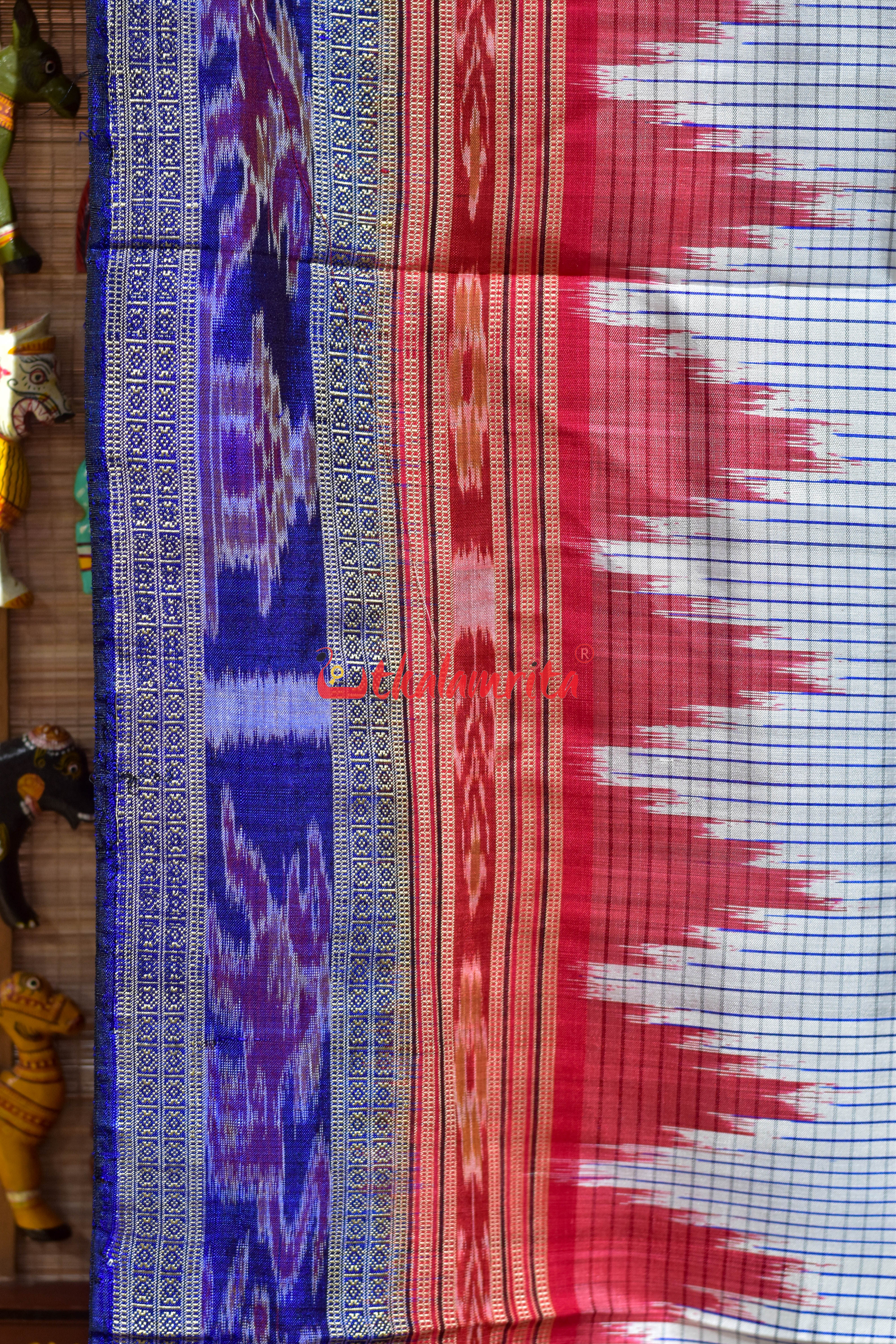 White Blue Sachipar Khandua Silk Saree