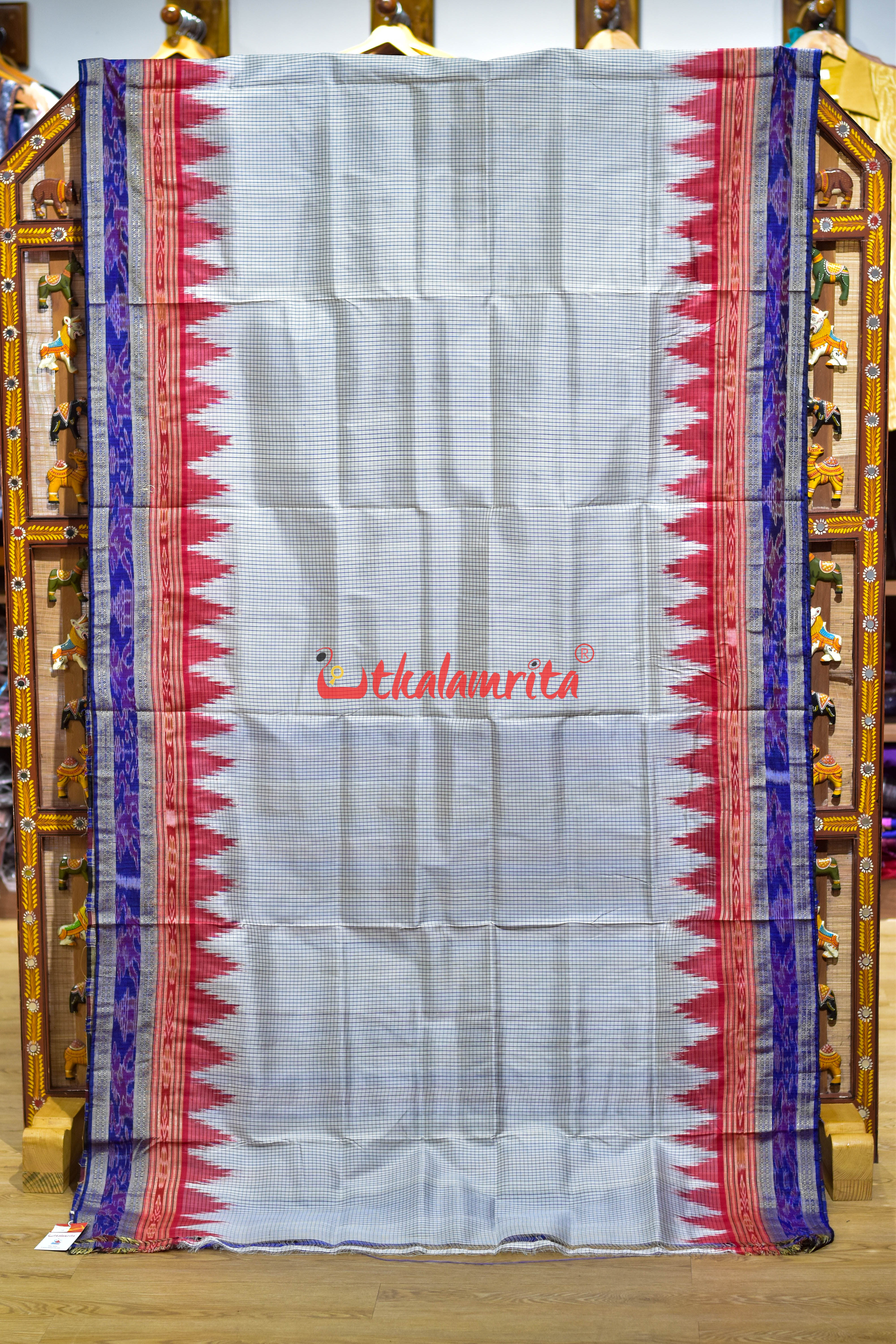 White Blue Sachipar Khandua Silk Saree
