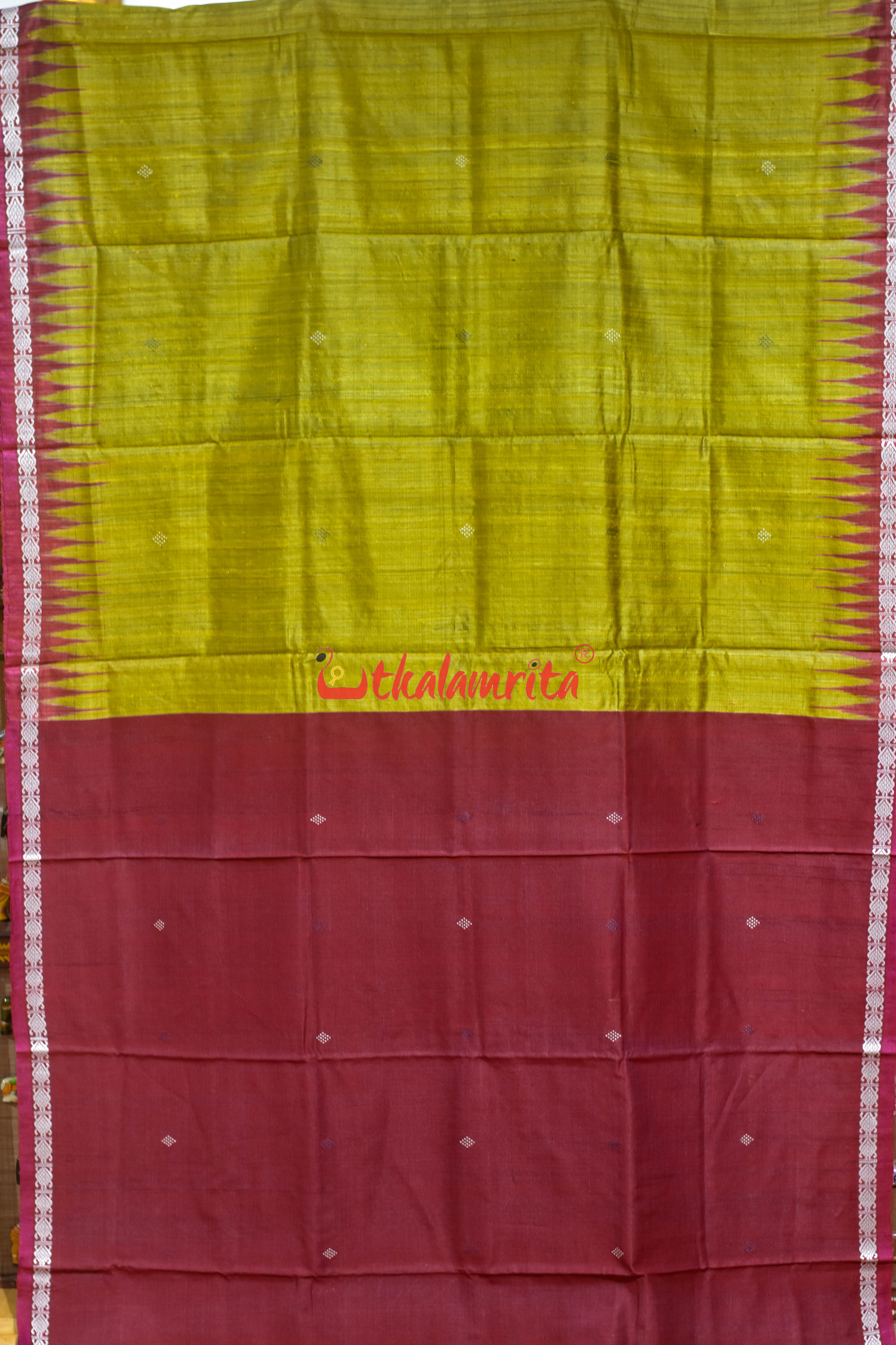 Mustard Red Dobby Border Fine Gopalpur Tussar Silk Saree