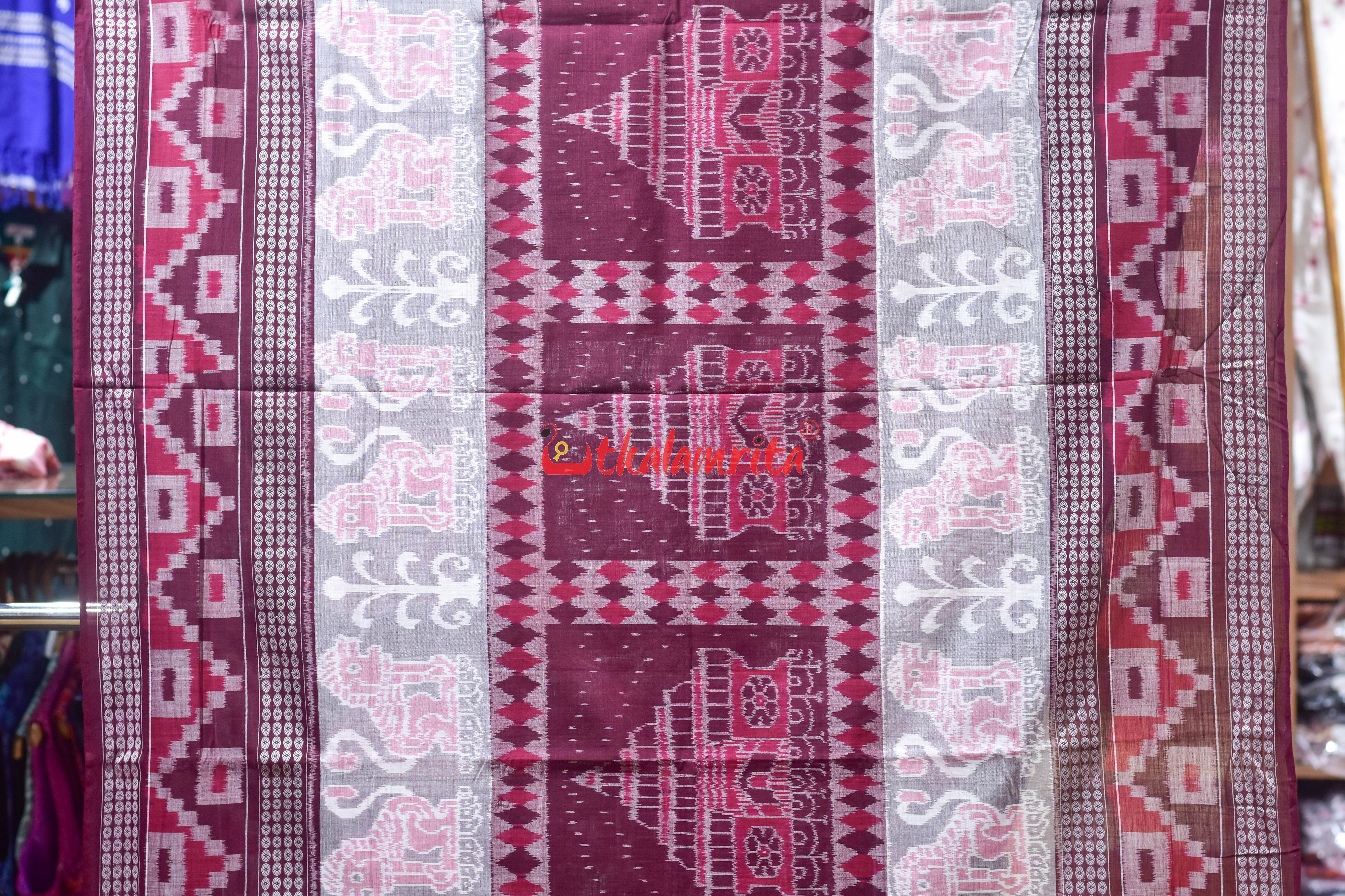 Maroon Konark With Big Border Sambalpuri Cotton Saree