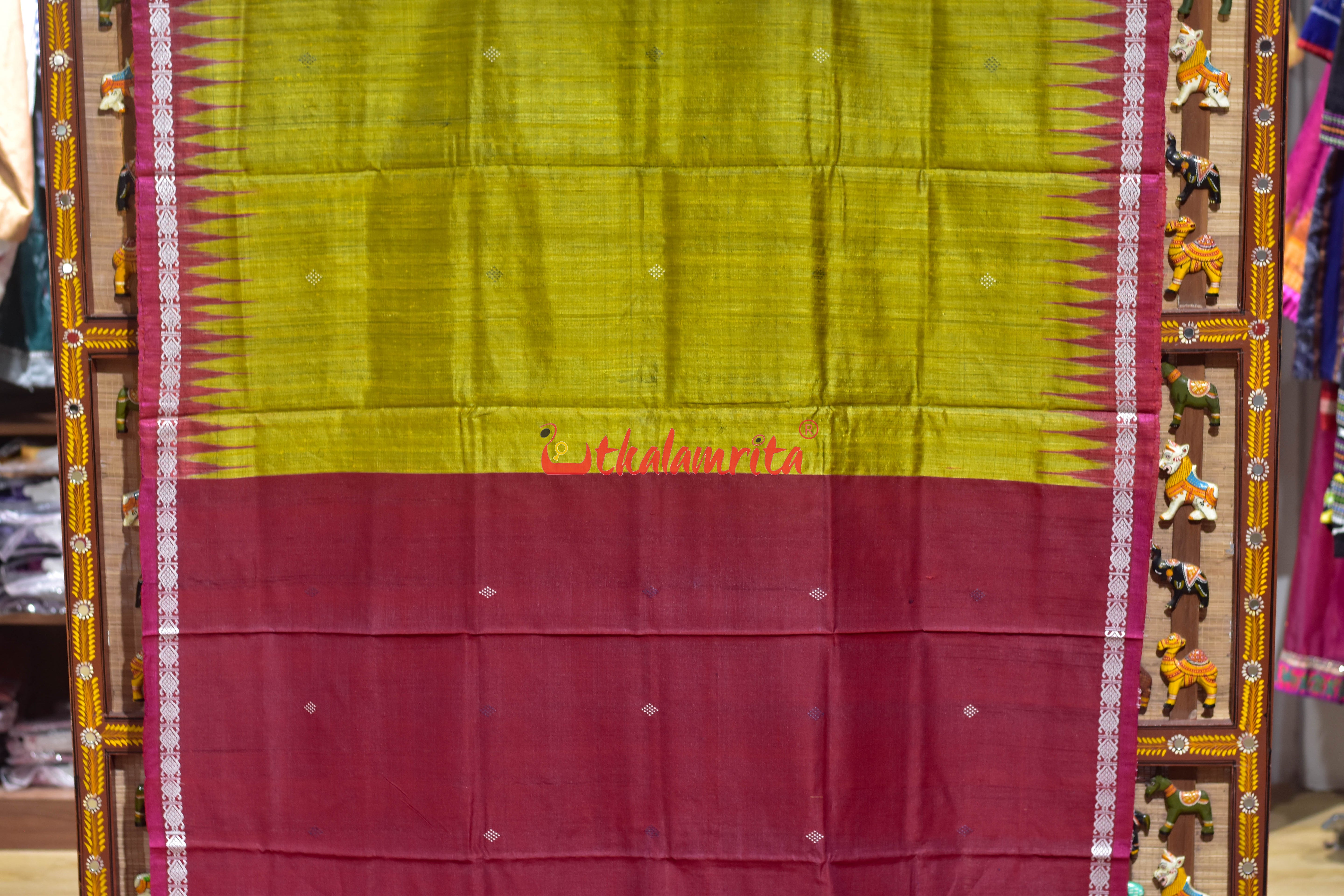Mustard Red Dobby Border Fine Gopalpur Tussar Silk Saree