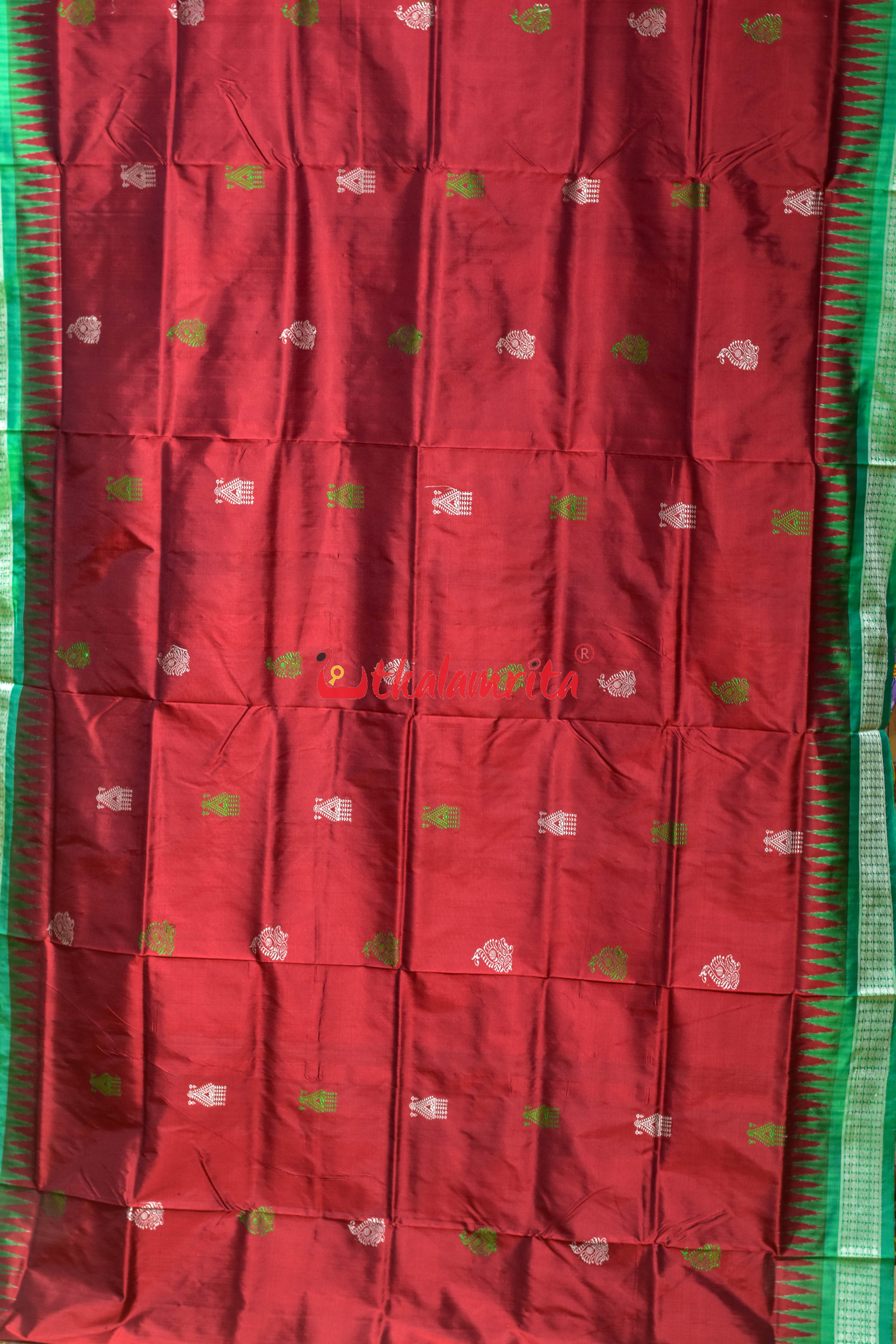 Red Green Tribals Mukuta Bomkai Silk Saree