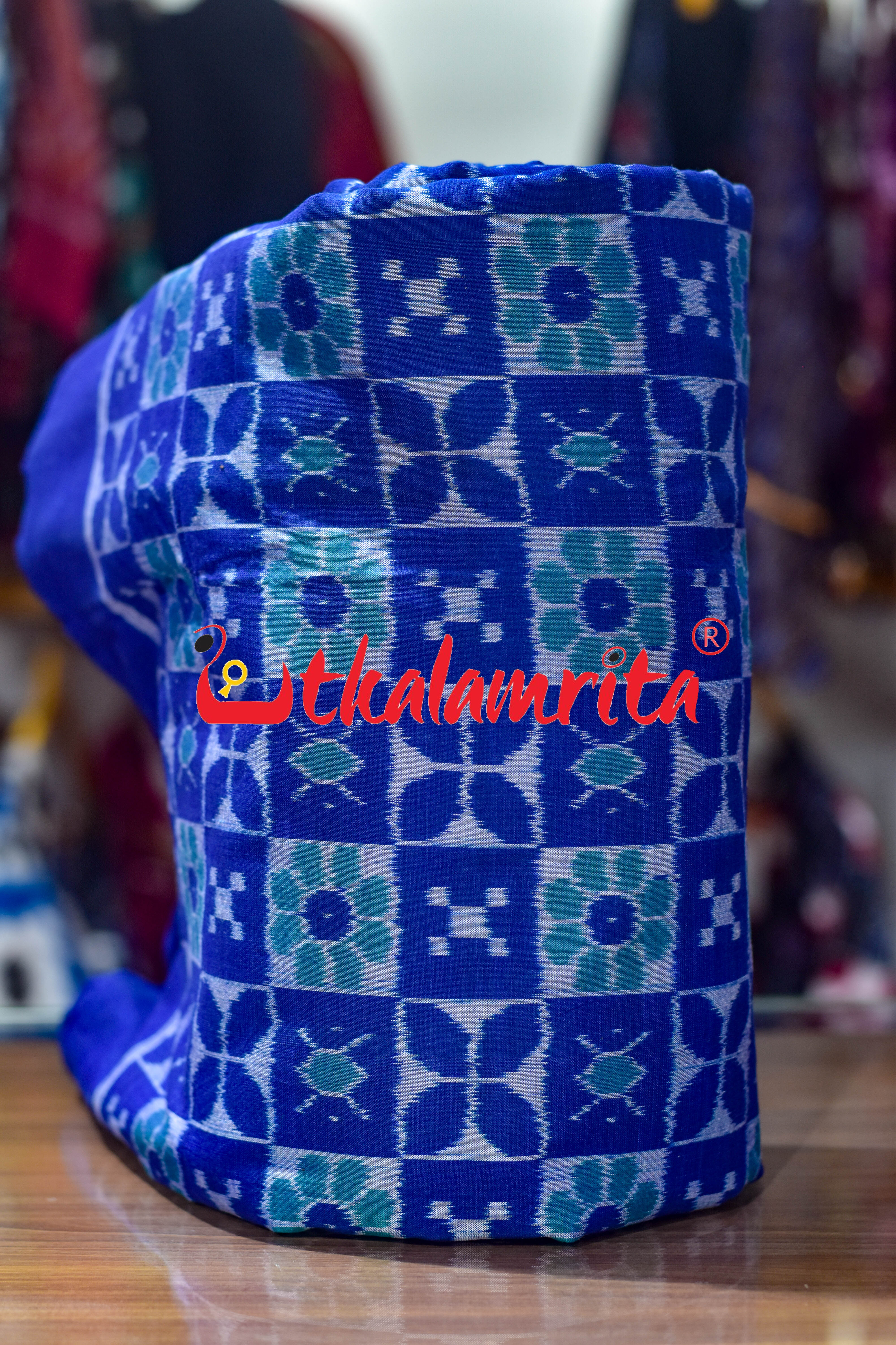 Blue 3D Flower Pasapali Sambalpuri Cotton (Fabric)