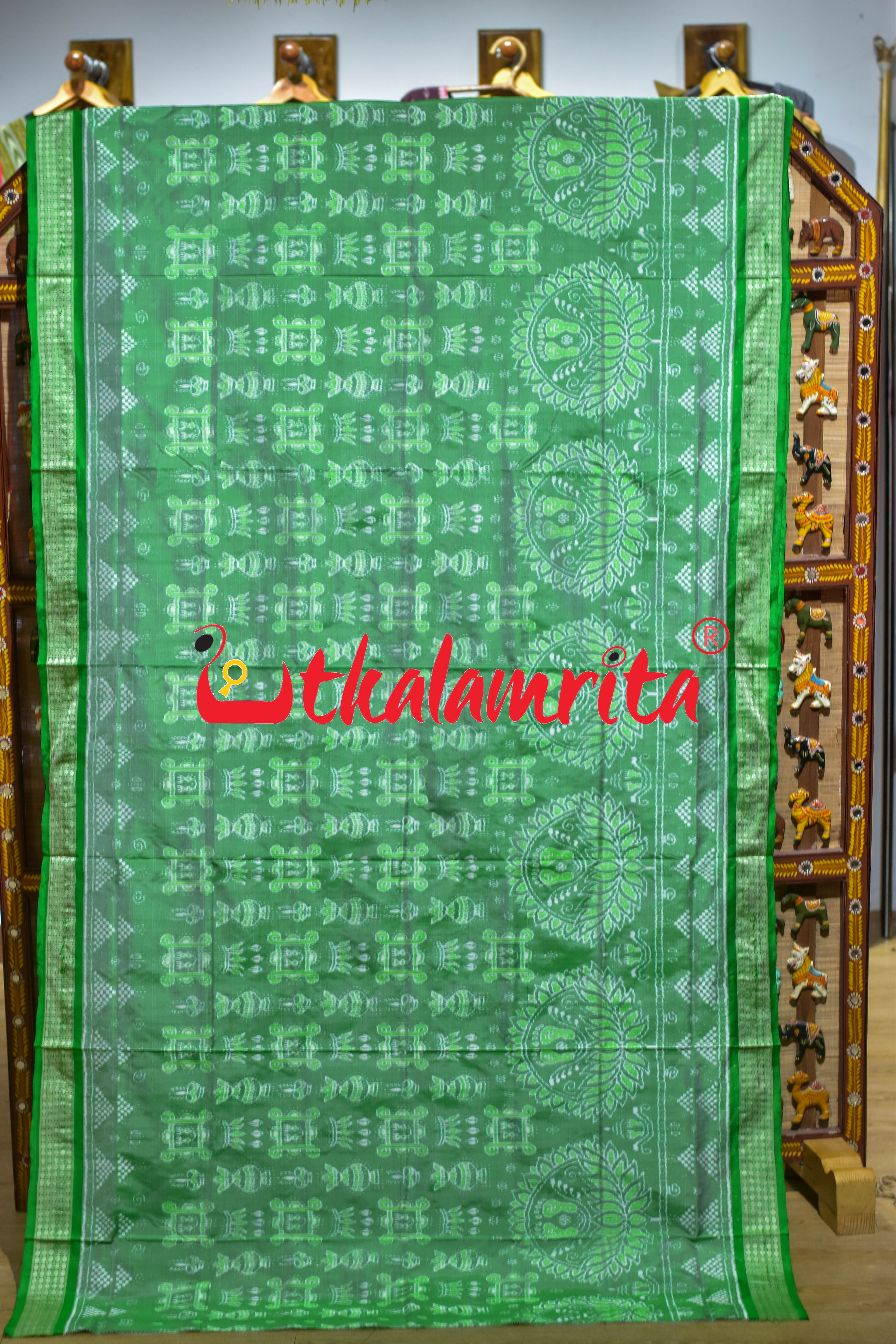 Light Green Lakhmi Pada Sambalpuri Silk Saree