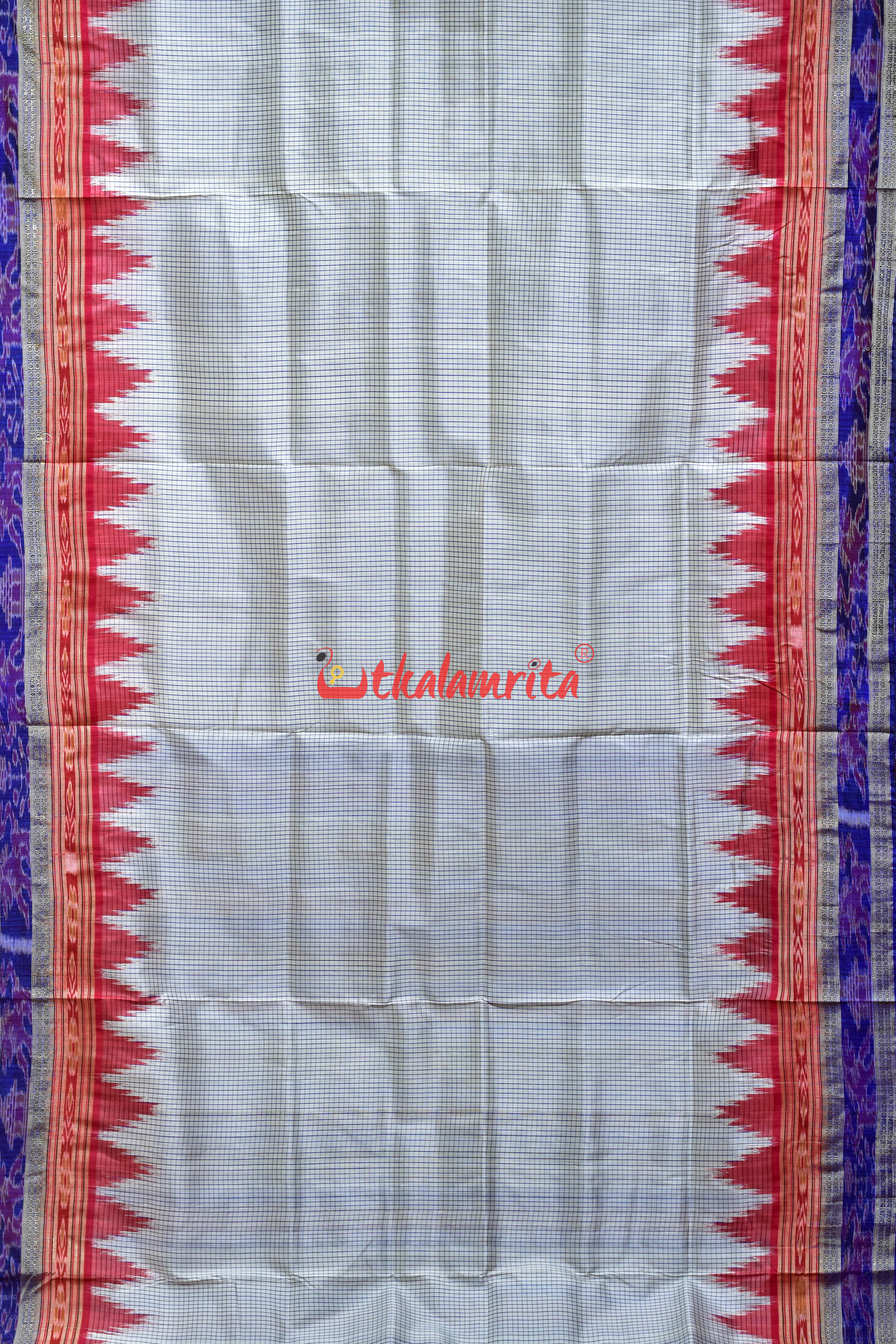 White Blue Sachipar Khandua Silk Saree